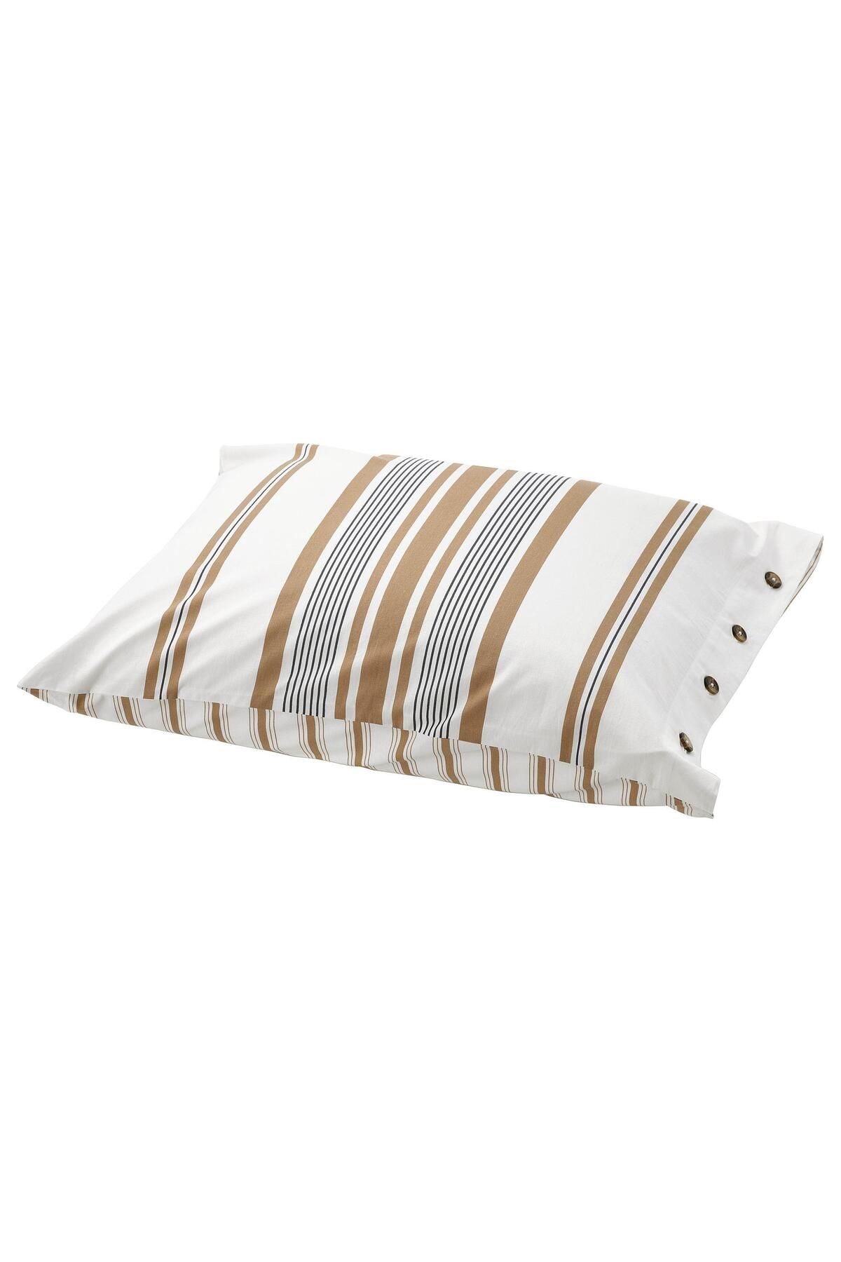 IKEA 2 Adet Yastık Kılıfı Düğmeli-çizgili Desen Meridyendukkan Beyaz-kahverengi Renk 50x60 Cm
