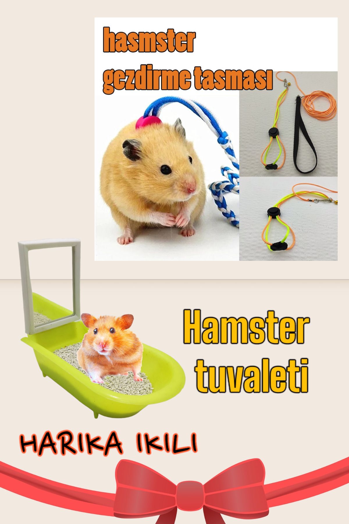 ozzipetshop Hamster Gezdirme Tasmasi + Hamster Tuvaleti+ 500 gr kum hediyeli Ikili Set