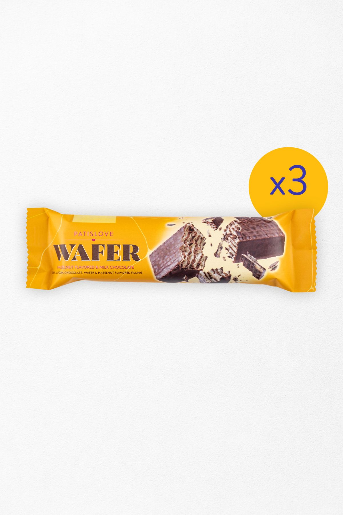 Patiswiss Patislove Wafer Gofret Sütlü Çikolatalı Fındık Aromalı 36g x 3 Adet