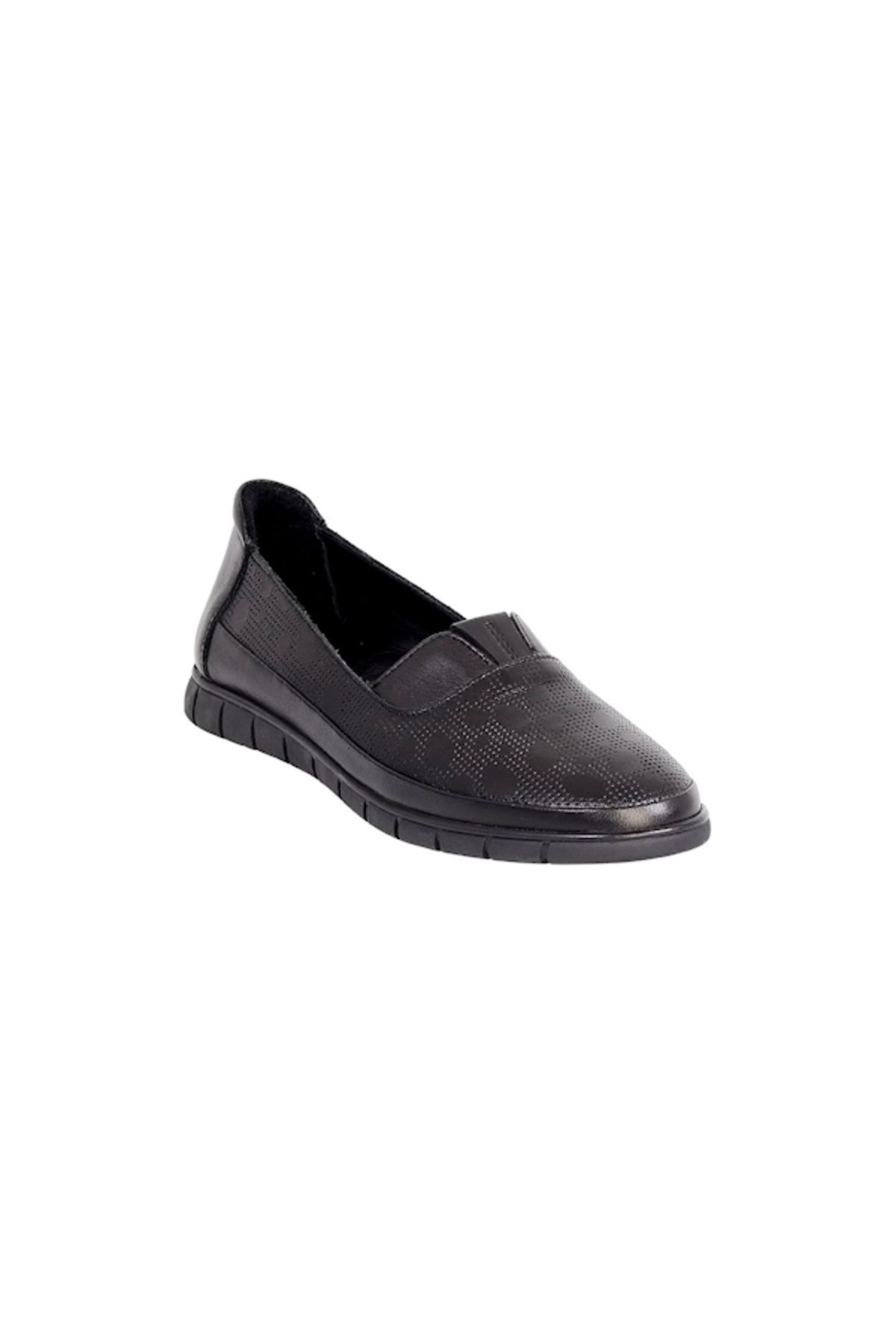 Mammamia D24YA-3295 Siyah Cilt Deri Comfort Kadın Babet Ayakkabı