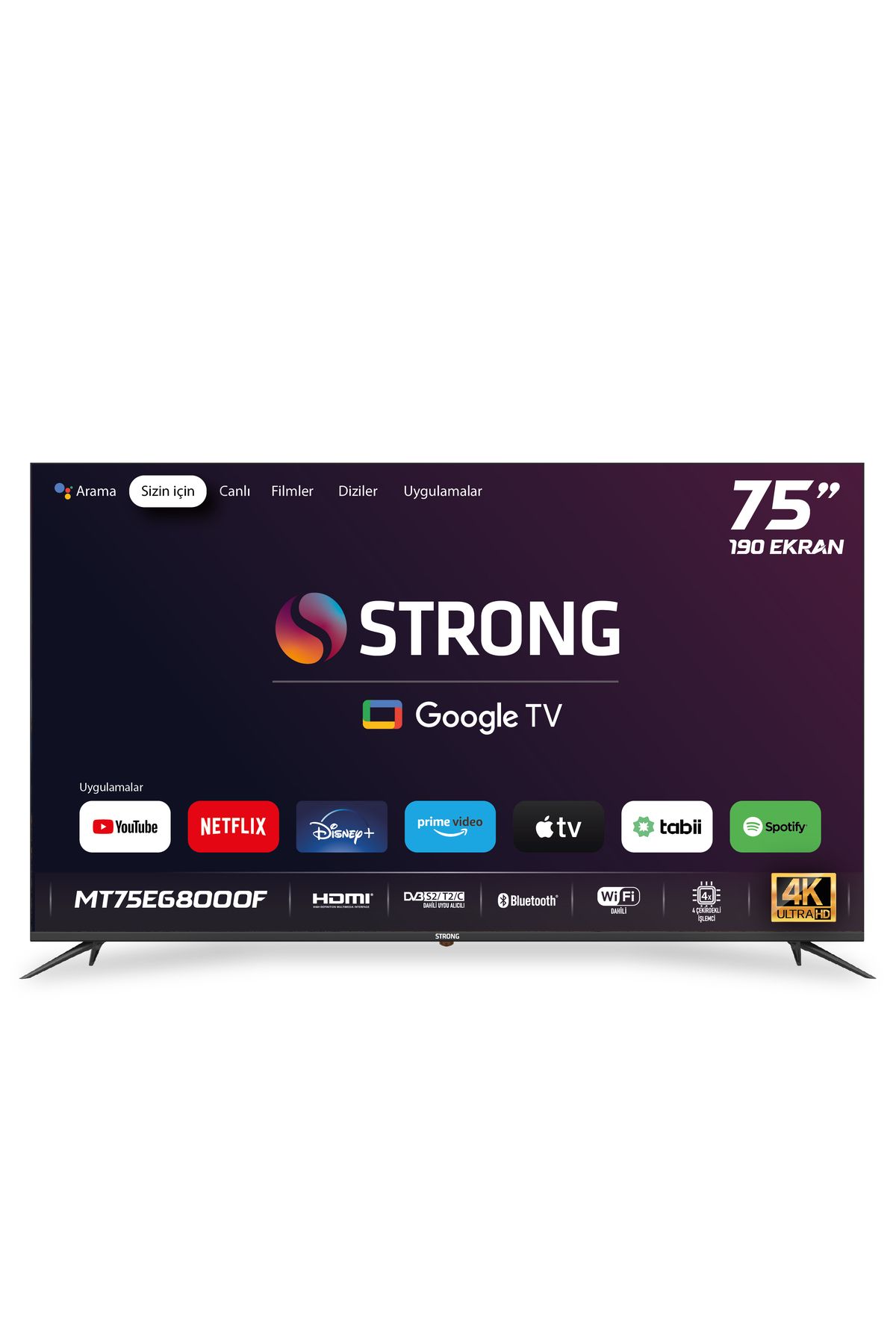 Strong MT75EG8000F 75’’ 190 Ekran 4K Ultra HD Dahili Uydu Alıcılı Google TV