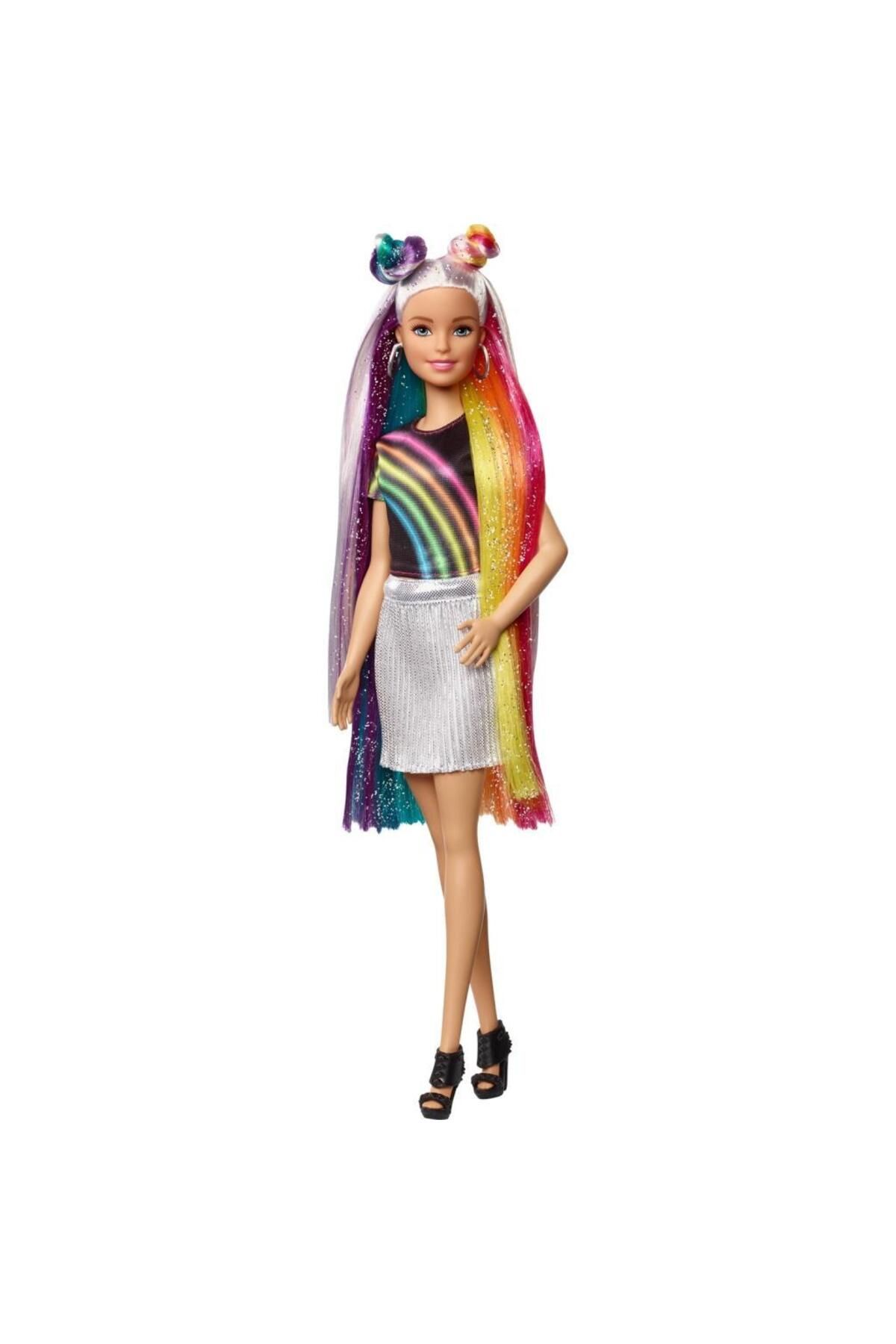 Barbie Gökkuşağı Renkli Saçlar Bebeği, Ekstra Uzun Saçlara Ve Saç Aksesuarlarına Sahip Fxn96