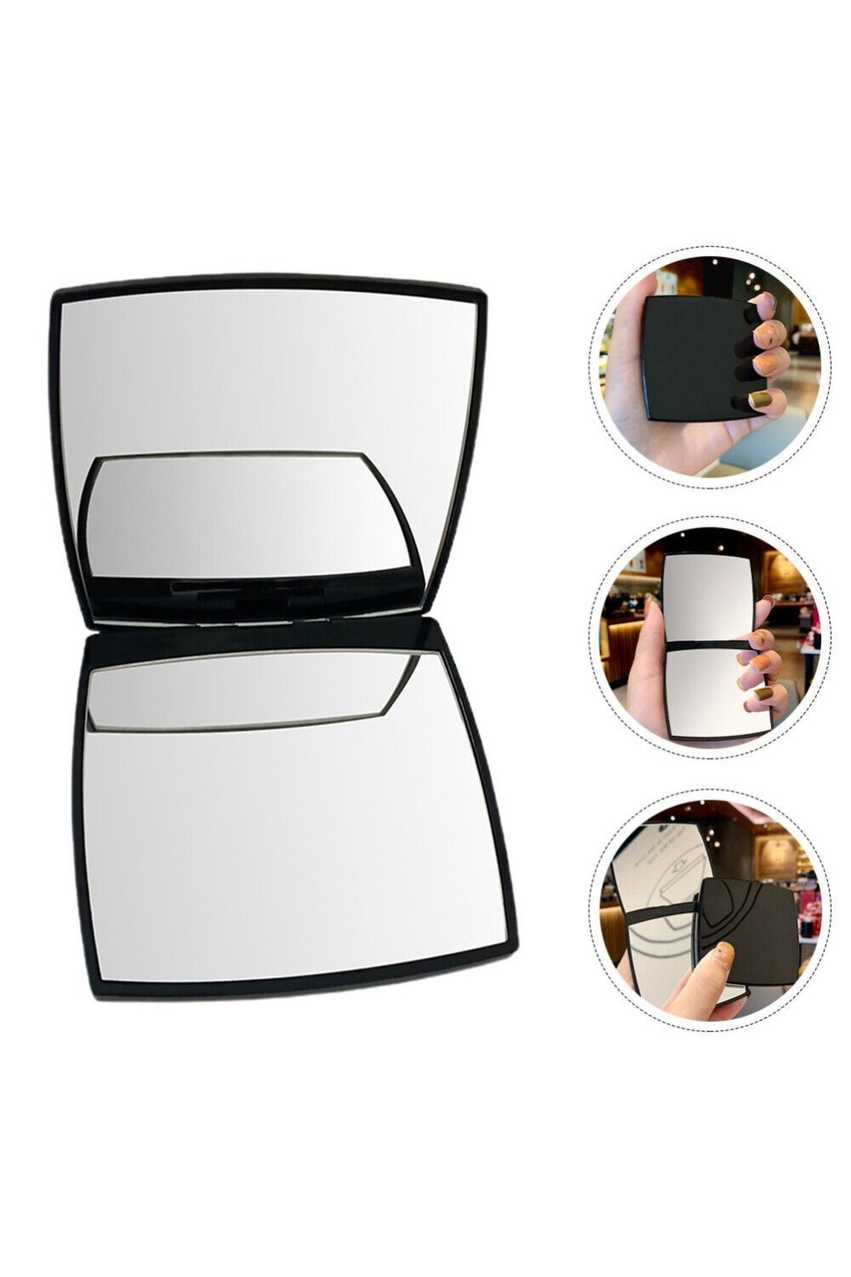 gaman 5x Büyüteç Mini Kare Kompakt Ayna, Katlanır Cep Makyaj Aynası, Küçük Siyah Çanta Boyu Ayna
