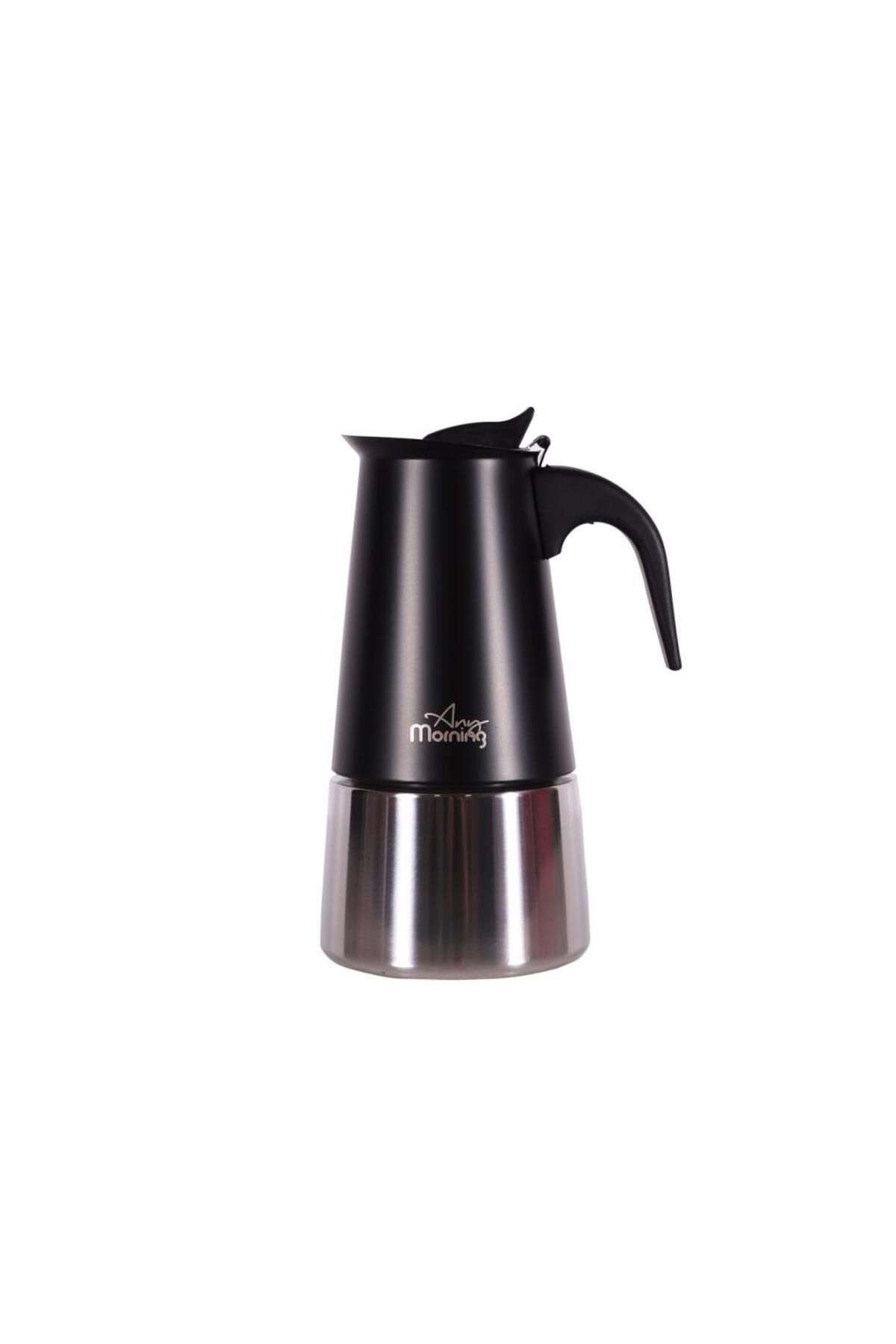 Any Morning Fe001-6 Espresso Kahve Makinesi Paslanmaz Çelik Indüksiyonlu Moka Pot 300 ml Siyah