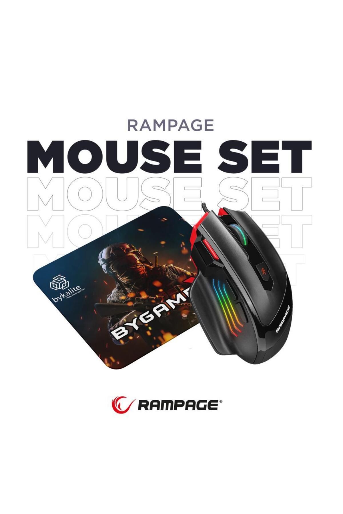 Rampage SMX-R17 RGB Makrolu Oyuncu Mouse BygameX 25x35cm Mousepad 2li Set