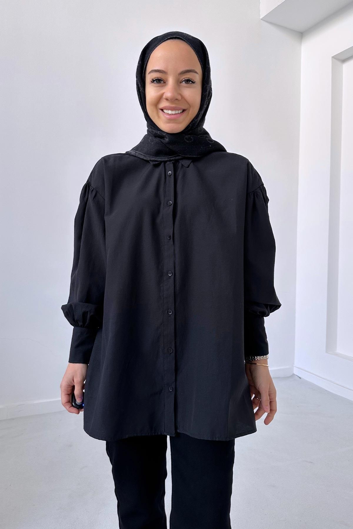 Ka Hijab Balon Kol Salaş Gömlek - Siyah