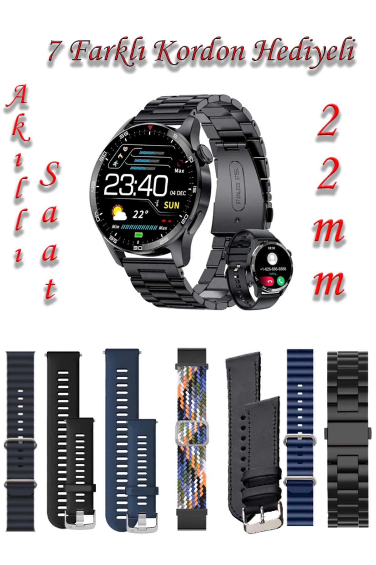 TECHNOMEN Akıllı Saat Watch 4 Suit 22 mm Geniş Ekran 7 Kordon Hediyeli Akıllı Saat