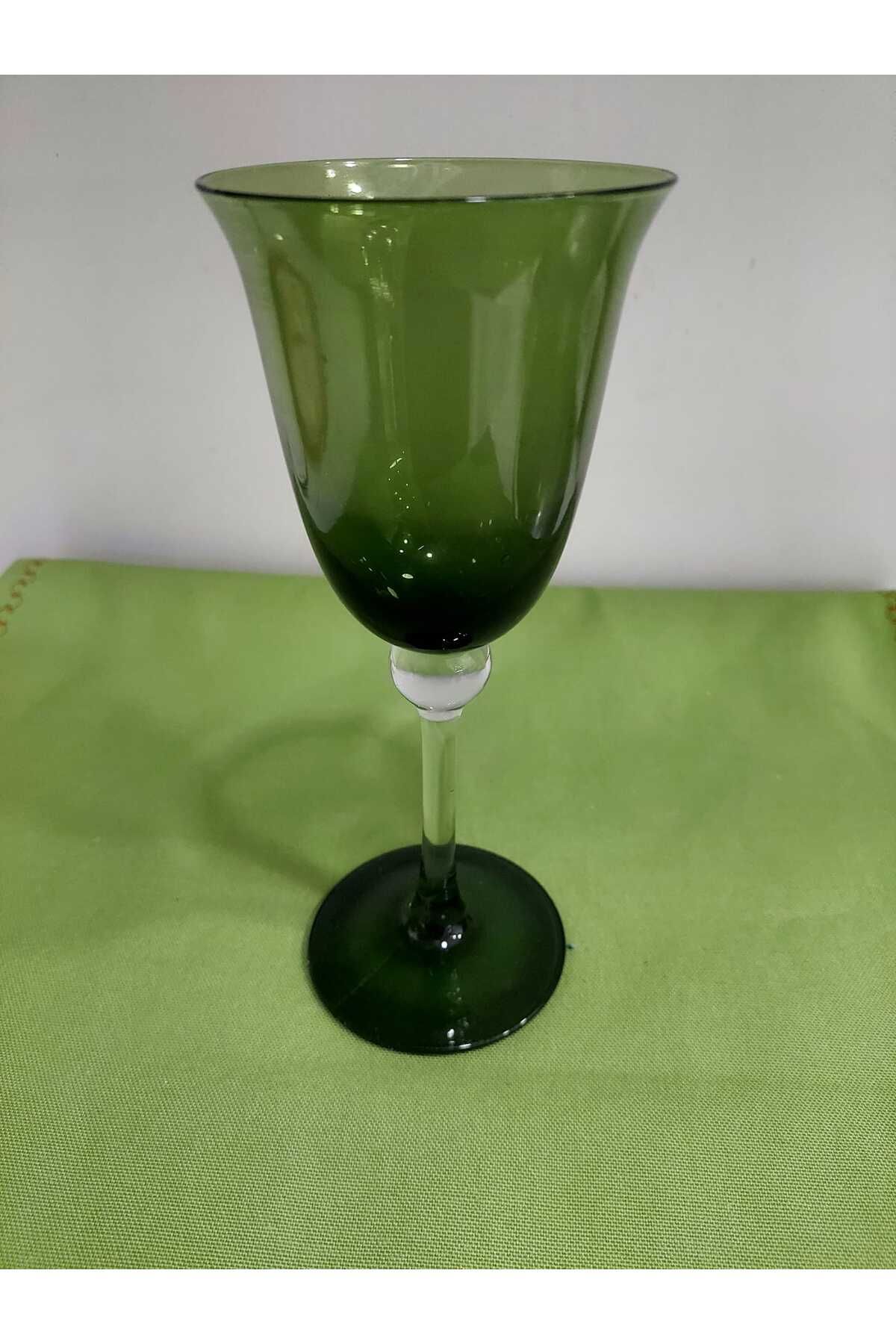 esdekor Yeşil Mumluk Yükseklik 20cm Çap 9cm Vintage Yeşil Şarap Kadeh Dekoratif Cam Koleksiyonluk 1 Adet