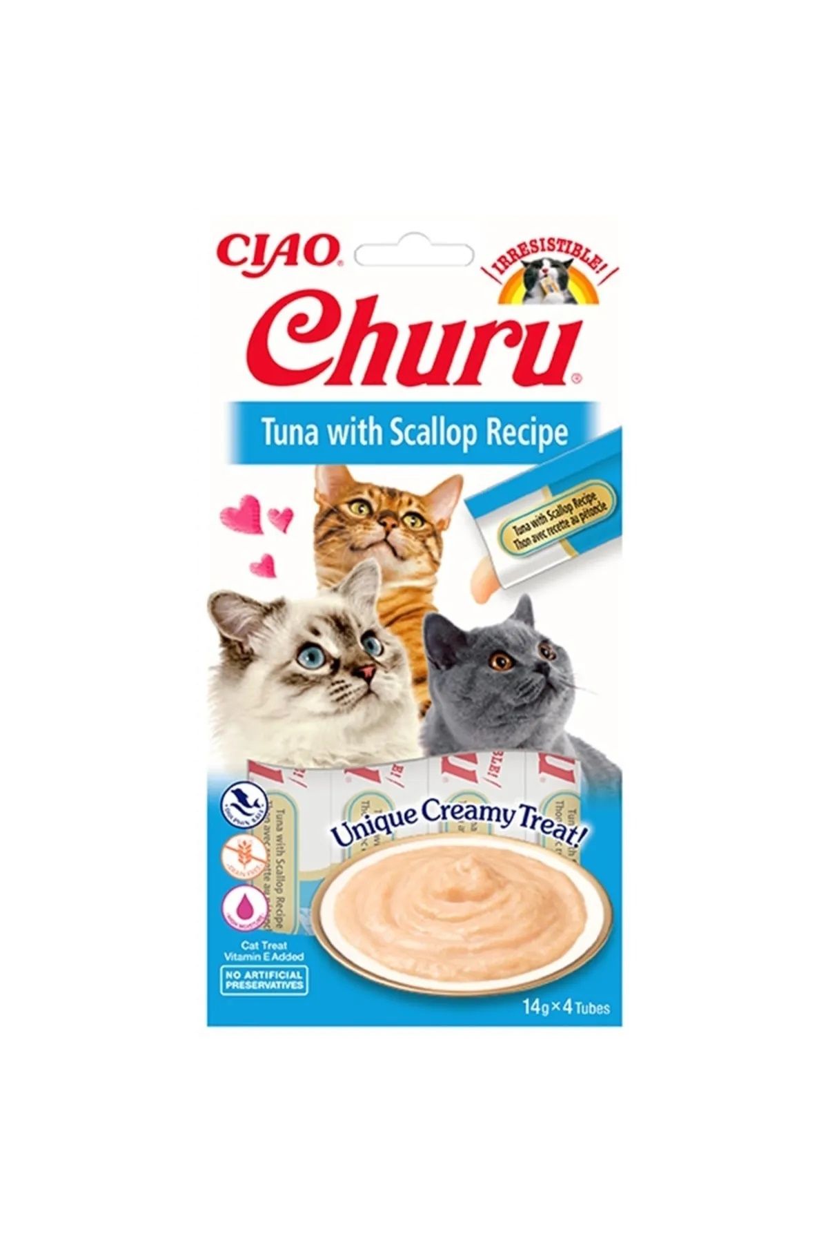 Ciao Churu Cream Ton Balıklı Ve Deniz Taraklı Kedi Ödül Kreması 4 X 14 gr