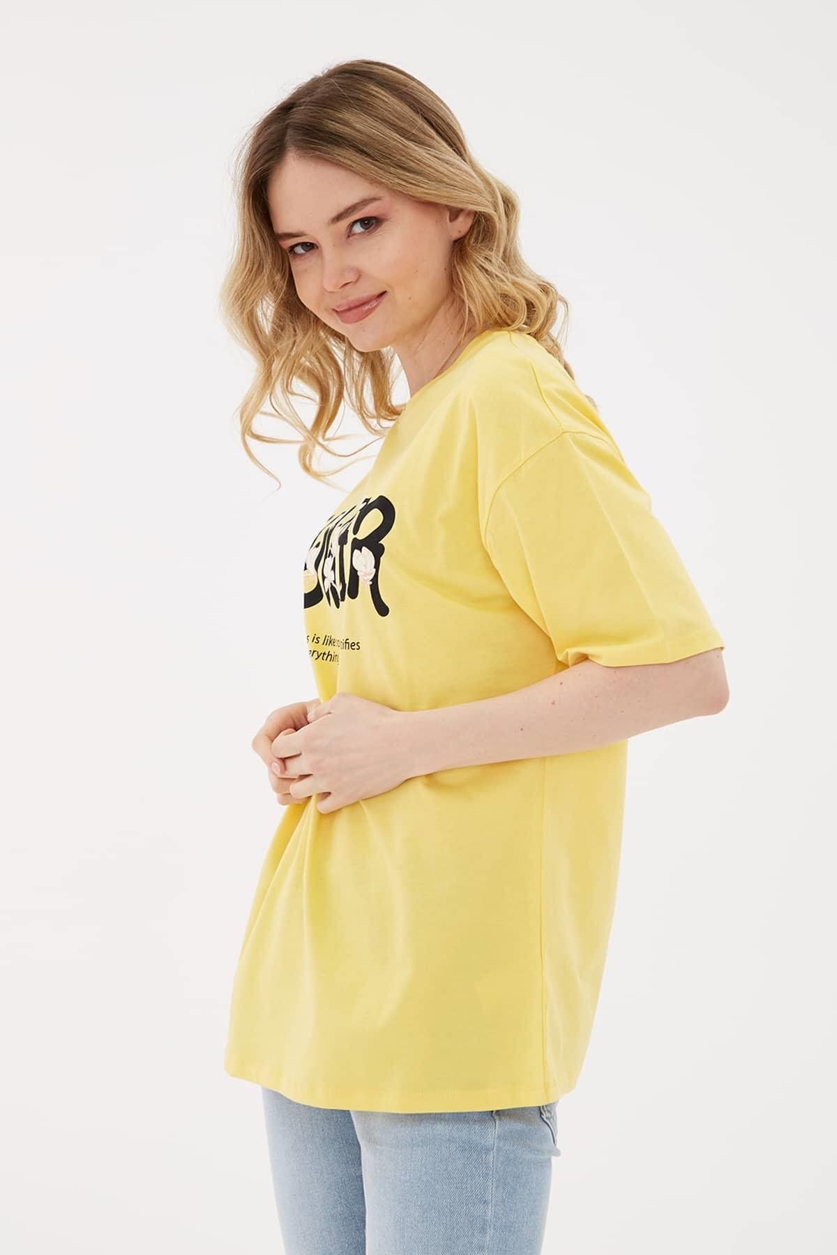 Fashion Friends Oversize Baskılı T-shirt Sarı / Yellow