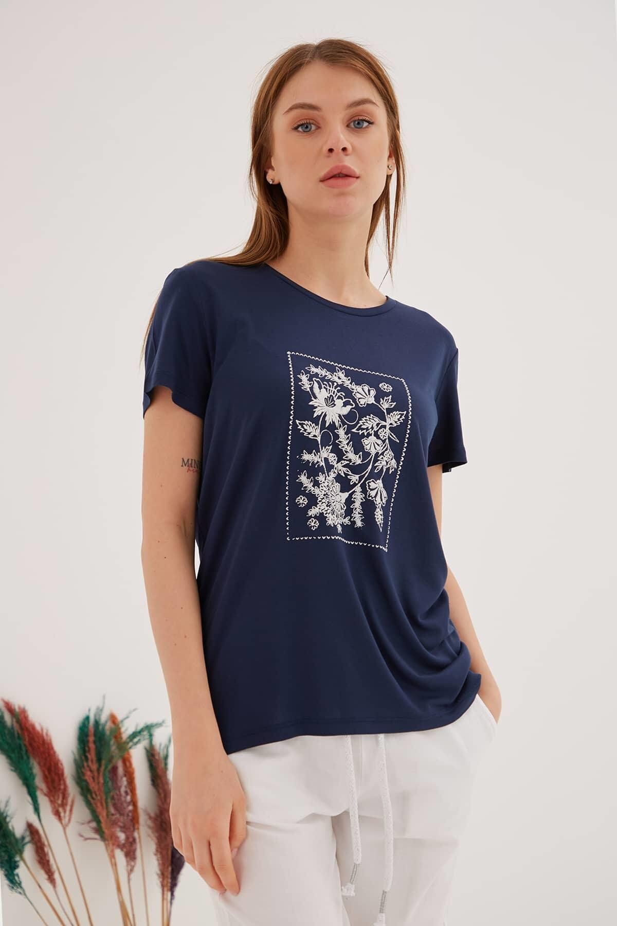 Fashion Friends Nakışlı T-shirt Lacivert / Navy
