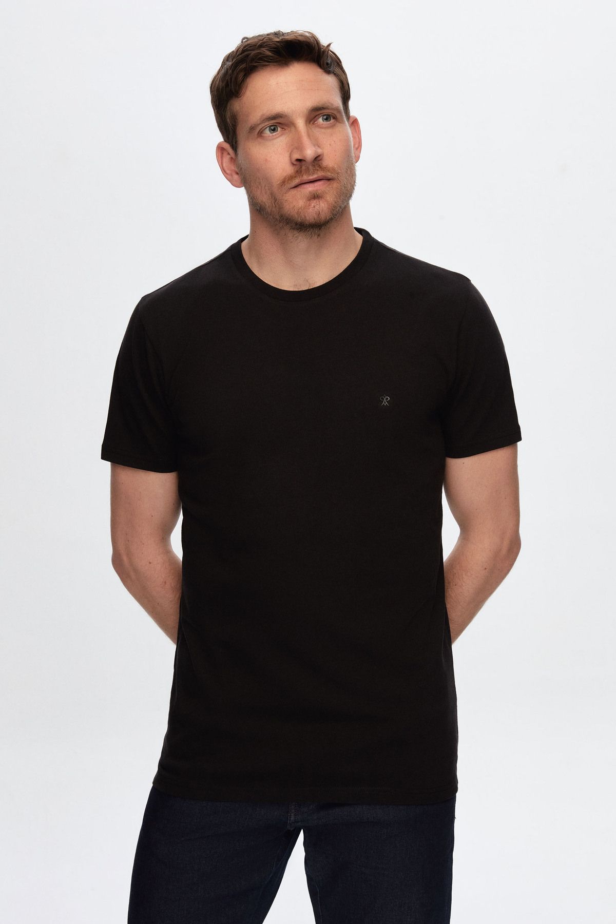 Damat Siyah Pamuk Modal Karışımlı T-shirt