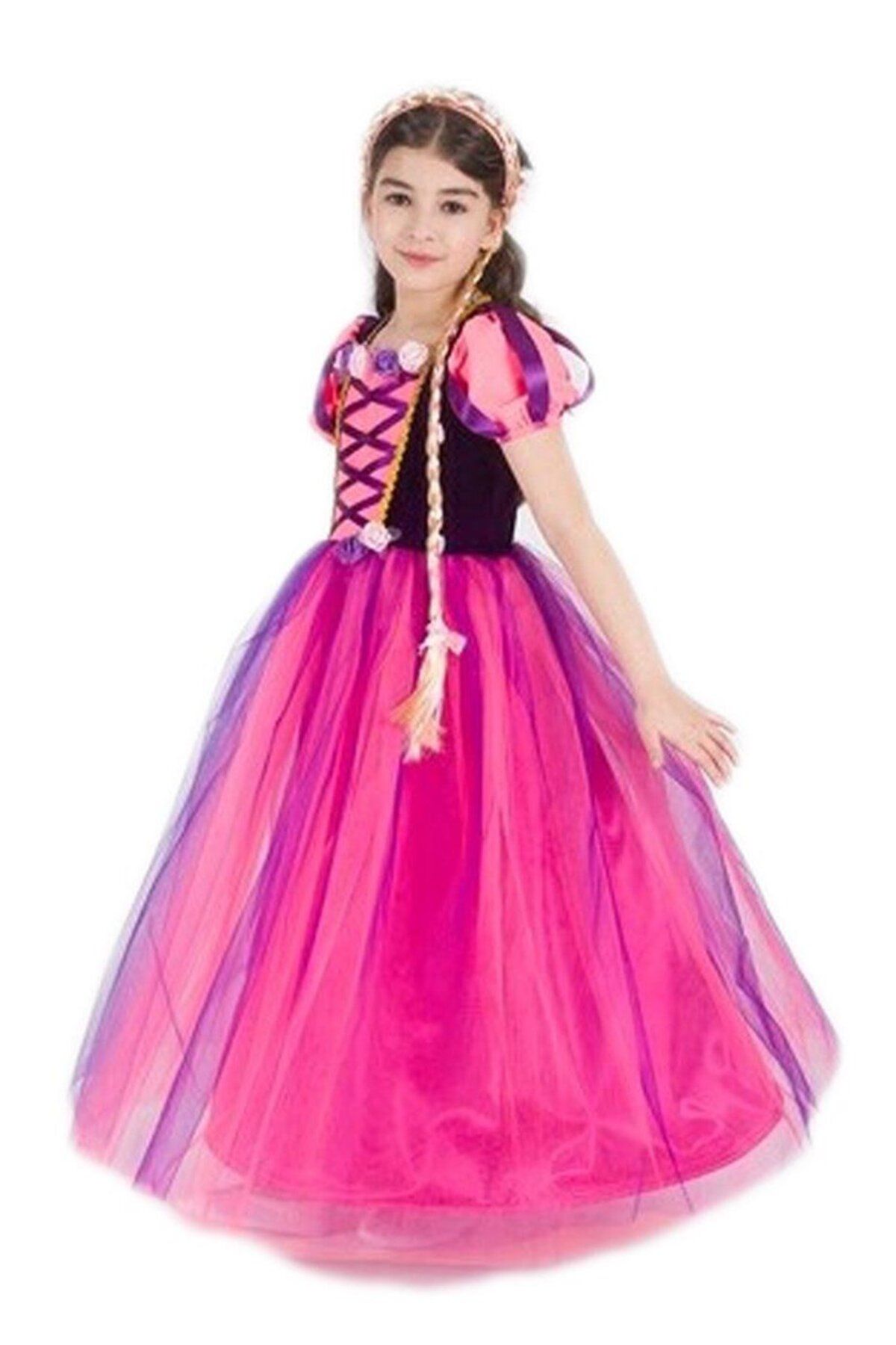 Masal Kostüm Prenses Rapunzel Çocuk Elbise Kostümü Mor Ps-37