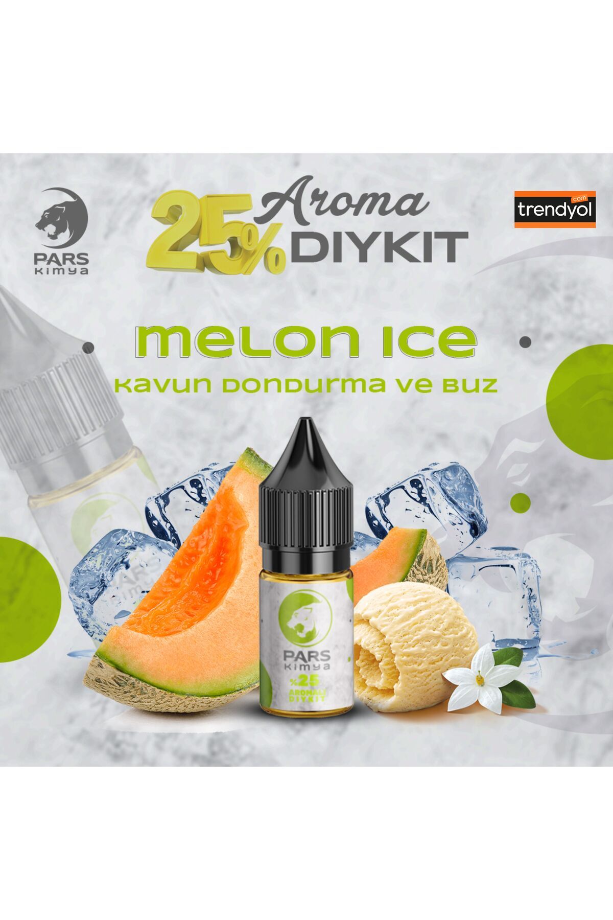 Pars Kimya %25 YÜKSEK AROMA MELON ICE 60 ML DIY-KİT AROMA 15 ML AROMA İÇERİR