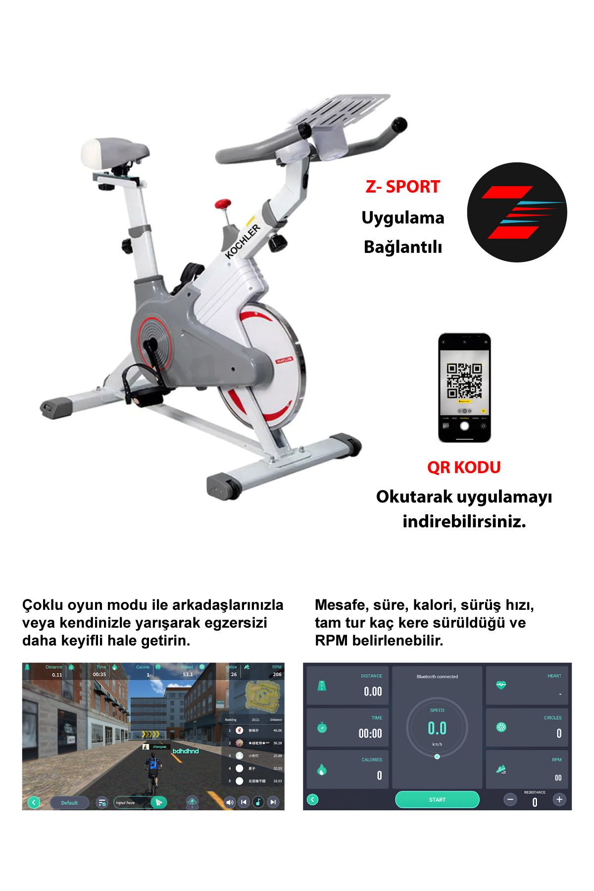 kochler Spinning Bike Egzersiz Bisikleti ve Egzersiz Aleti - Kondisyon Bisikleti - Uygulama Bağlantılı