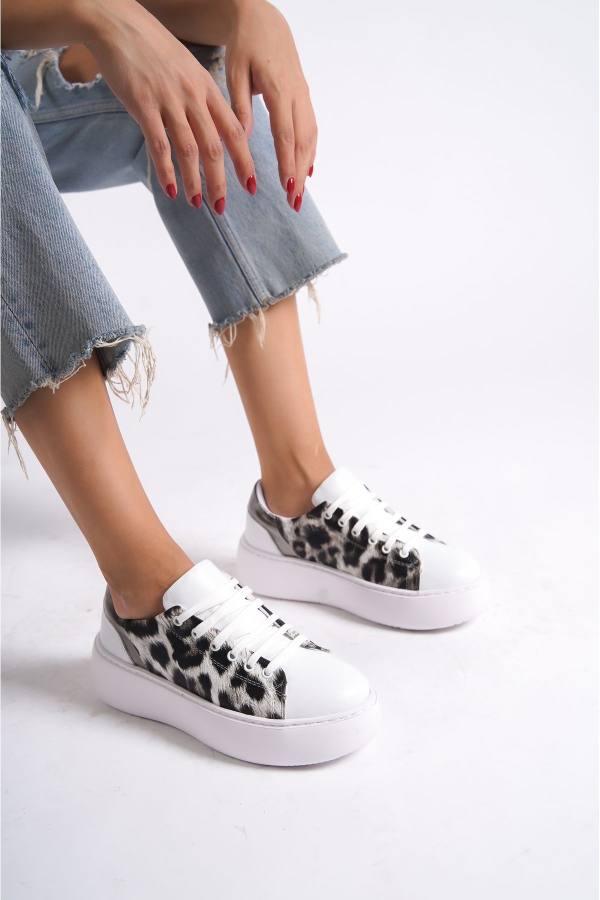 Mubiano Mb6303-bc Kadın Kalın Taban Beyaz Çelik Hakiki Deri Sneaker & Spor Ayakkabı