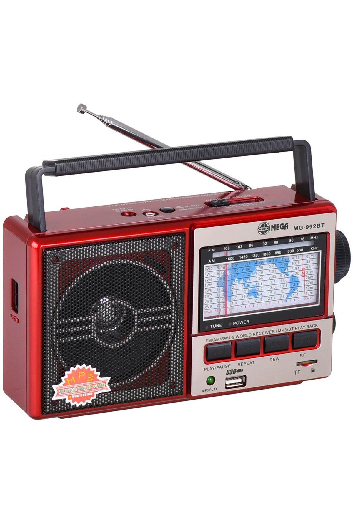 Harbass Nostaljik Radyo,Bluetooth Şarjlı ve Pilli, 3 bandlı fm Radyo+Aux+Usb+Tf kartlı Mp3 Çalar 992