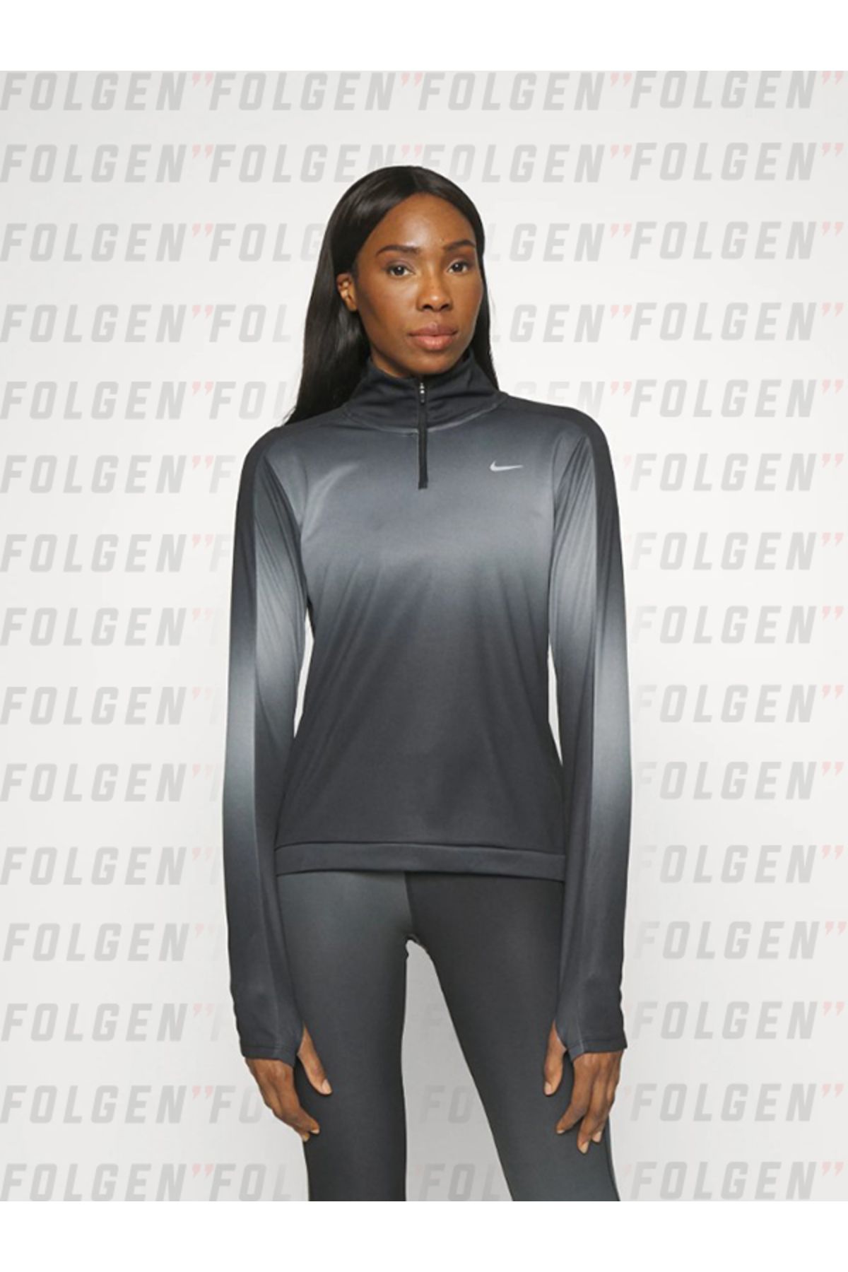 Nike Dri-Fit Running Swoosh Gradient Half Zip Top in Black Kadın Spor Üst