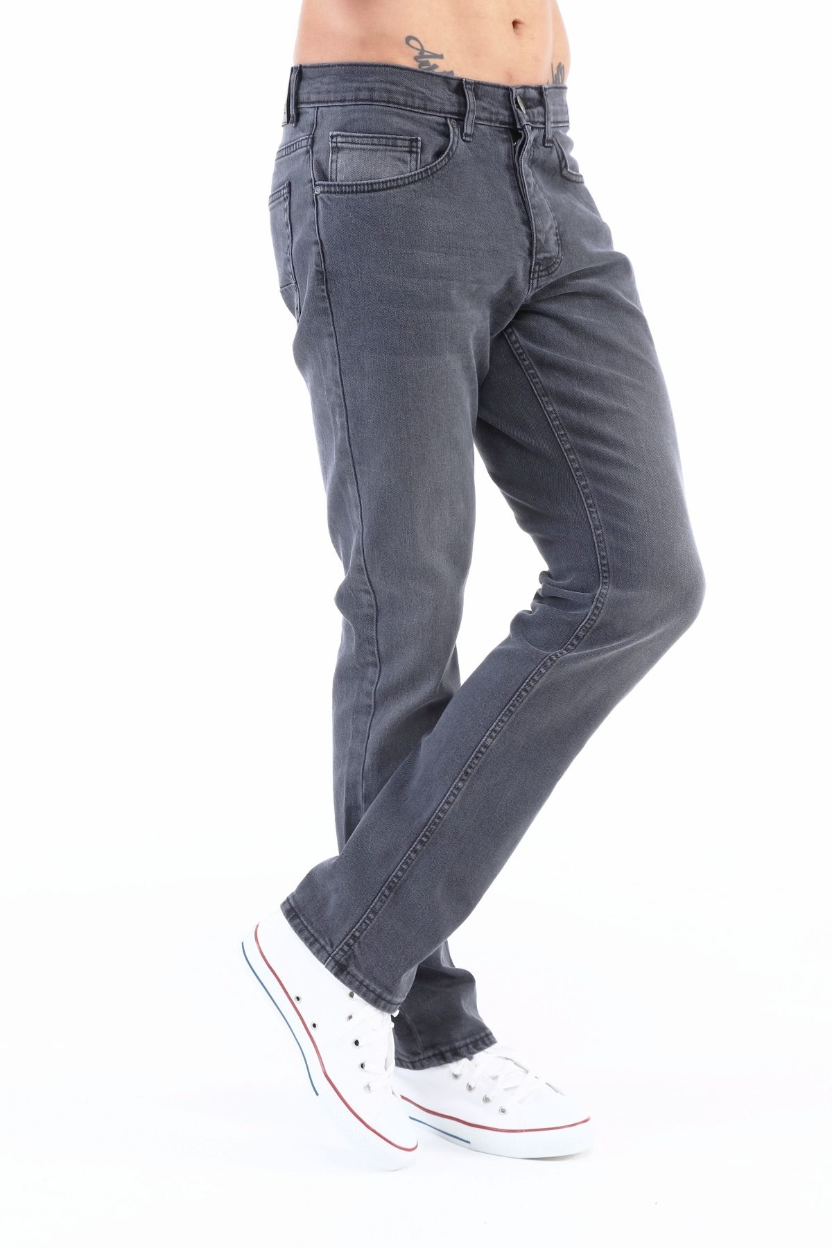 CEDY DENIM Erkek Gri Likralı Yüksek Bel Regular Fit Bol Kesim Premıum Martin Kot Pantolon Jean C336