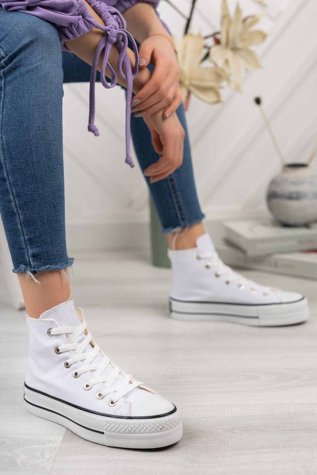 Muggo Jojo Garantili Kadın Kalın Yüksek Taban Uzun Sneaker