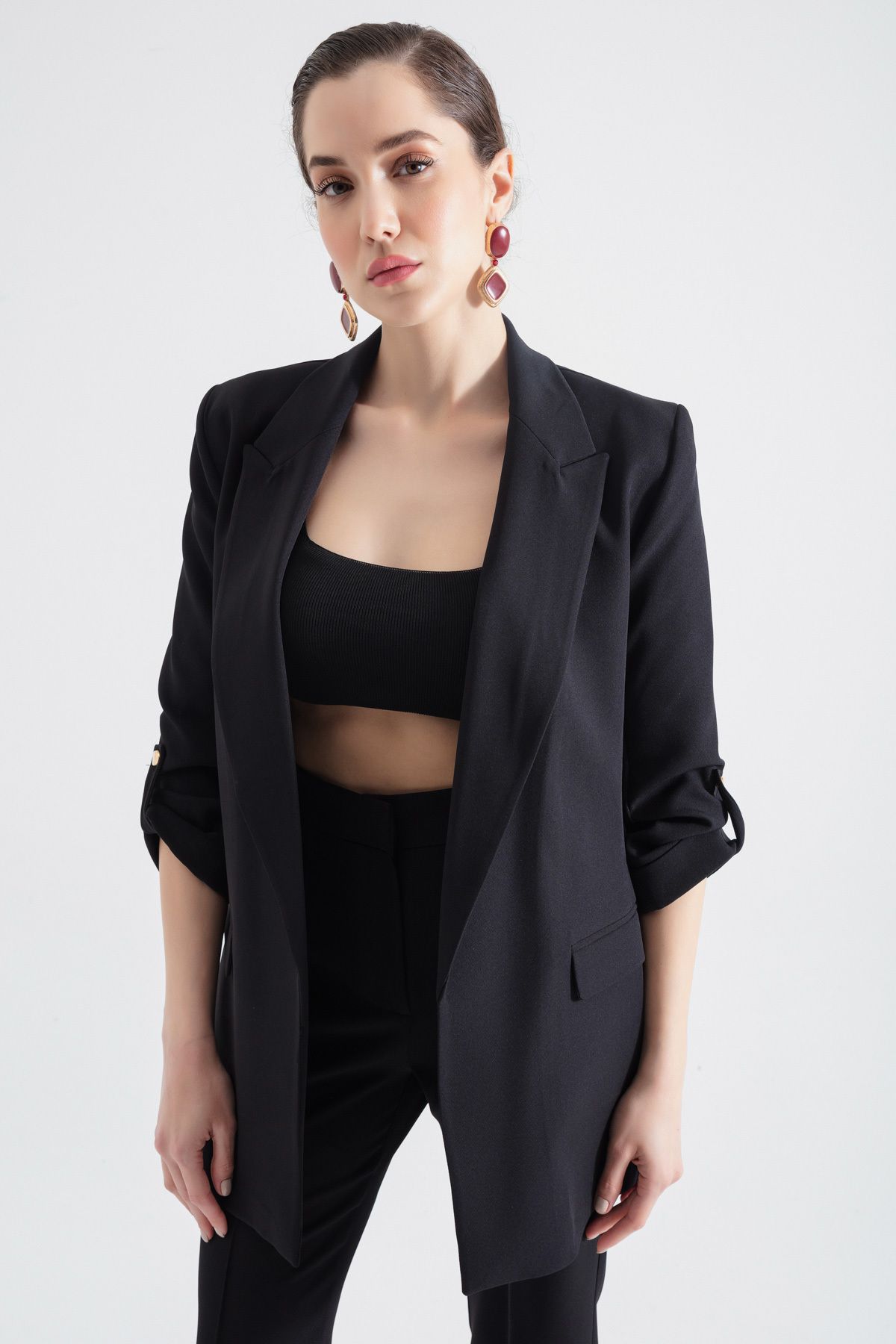 Lafaba Kadın Siyah Kolları Katlamalı Blazer Ceket