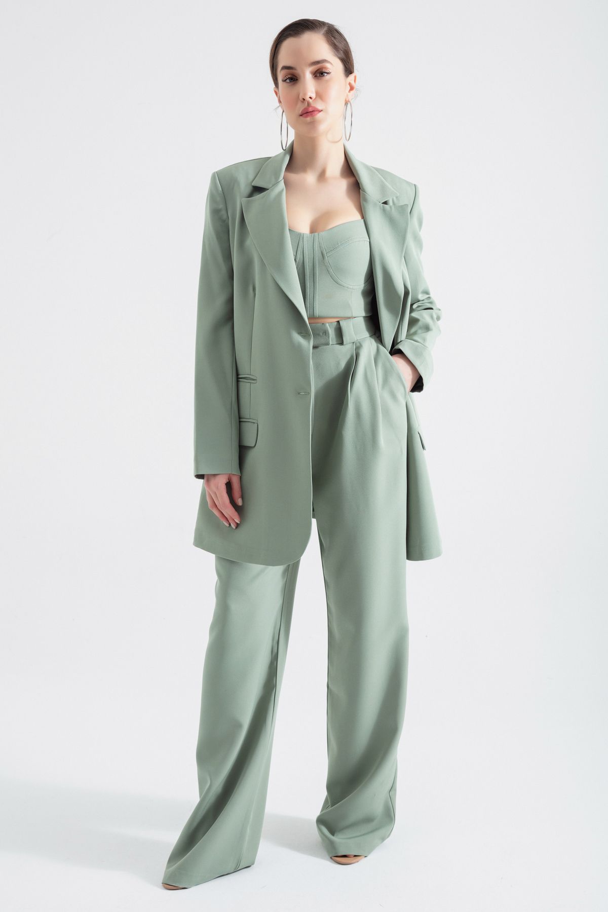 Lafaba Kadın Mint Yeşili Düğmeli Oversize Ceket