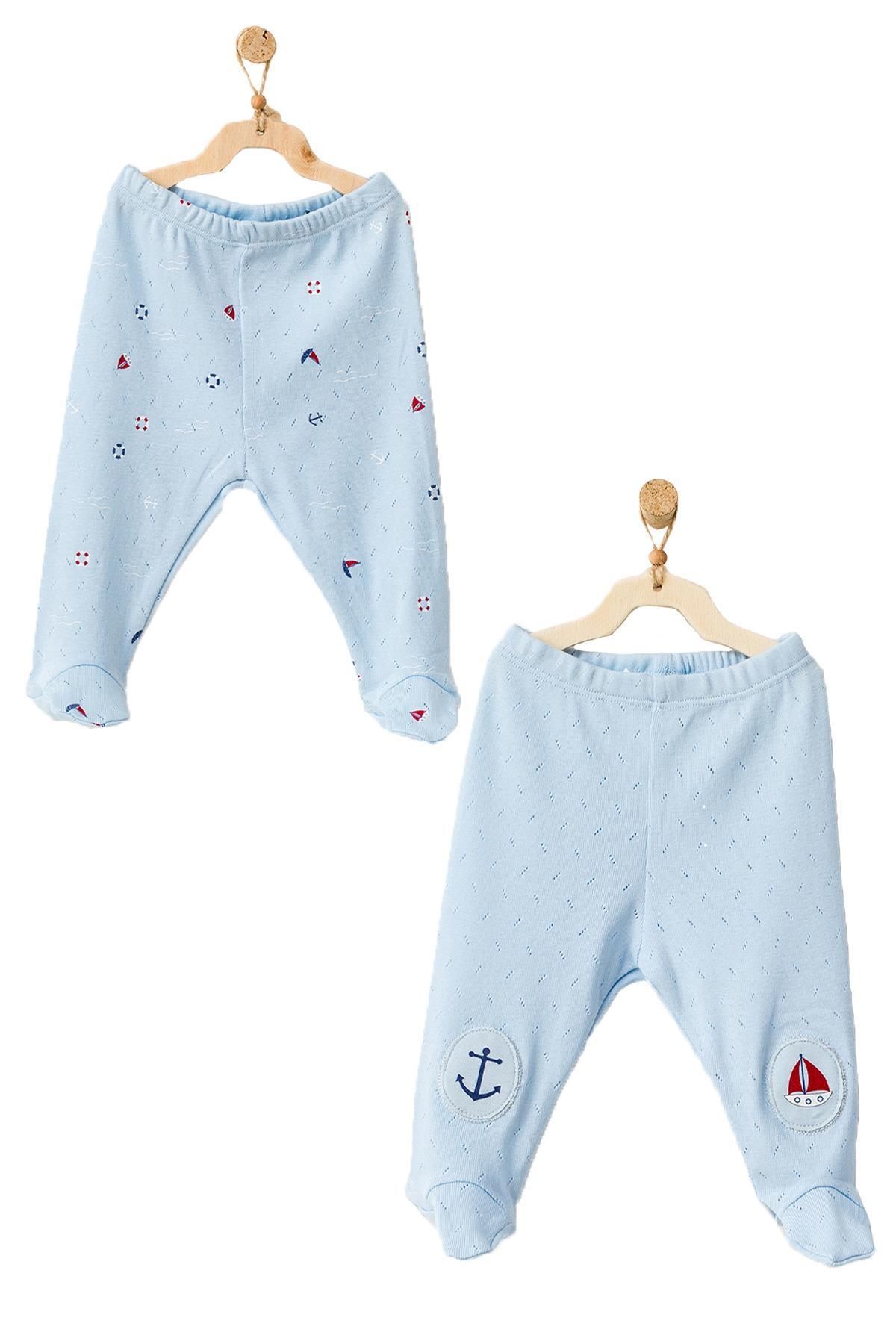 Andy Wawa Erkek Bebek Gemi Temalı Mavi 2li Pantolon Takımı Ac21604rep