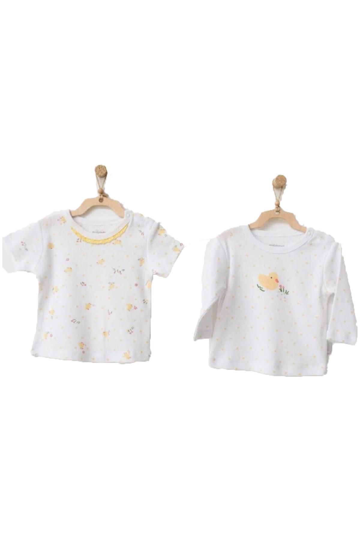 Andy Wawa Kız Bebek Civciv Desenli Beyaz Tshirt Ac21577