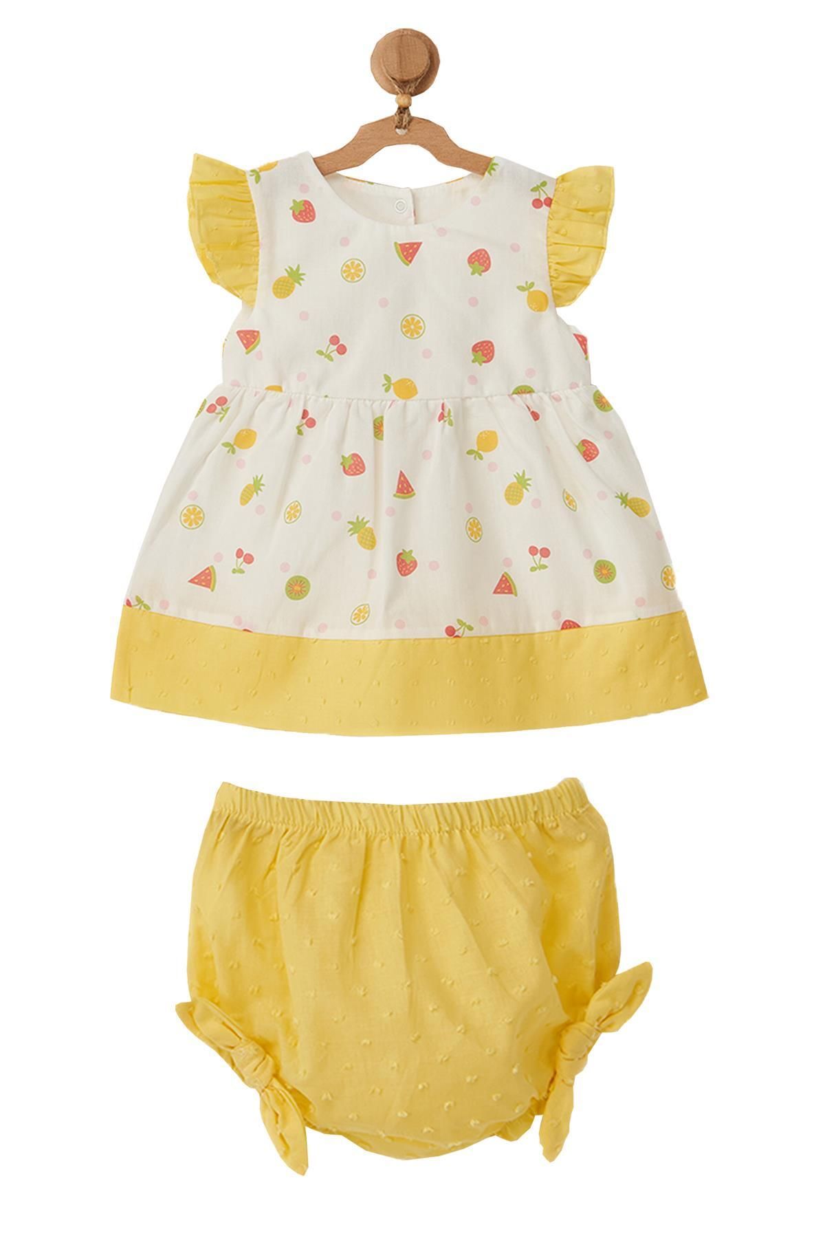 Andy Wawa Kız Bebek Meyve Motifli Sarı Elbise Takım Ac22733