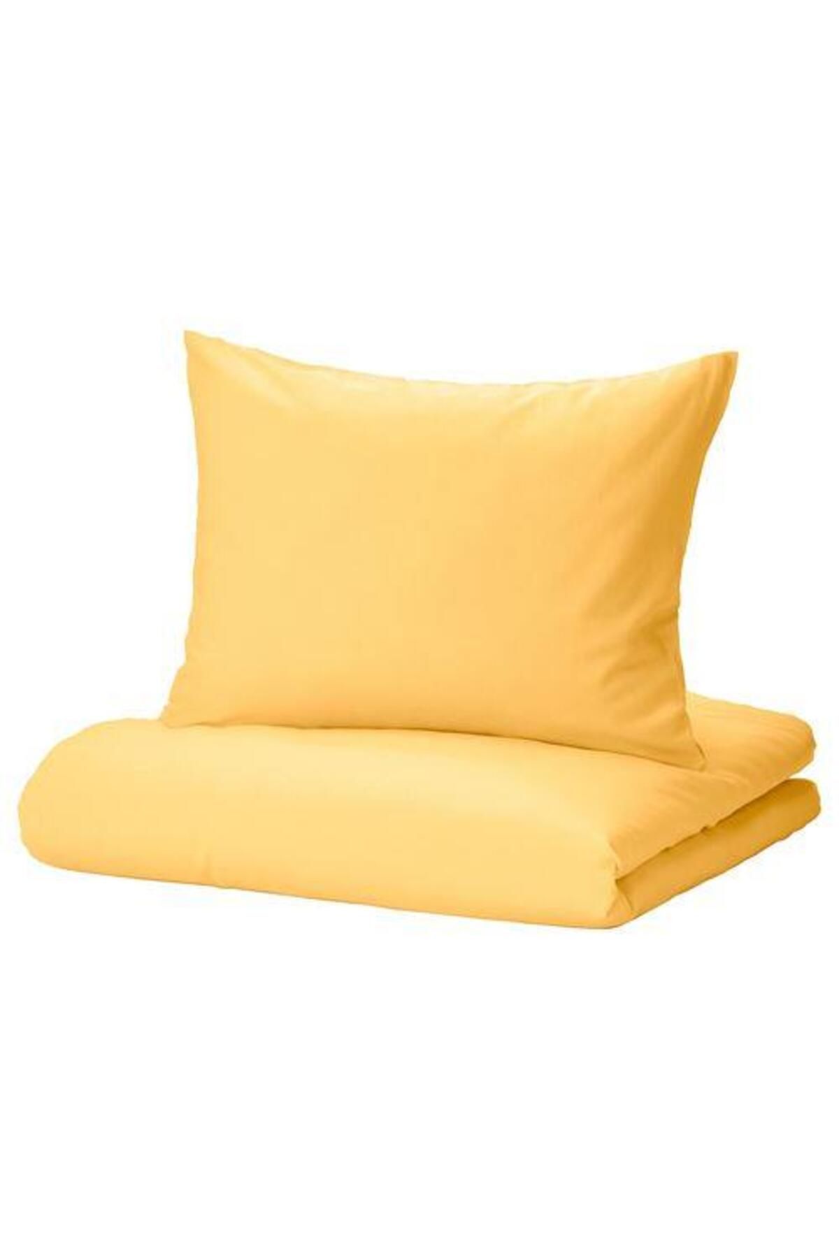 IKEA Tek Kişilik Nevresim Takımı, Sarı Renk Meridyendukkan 150x200/50x60 Cm Düz Desen %100 Pamuk,çarşafsı