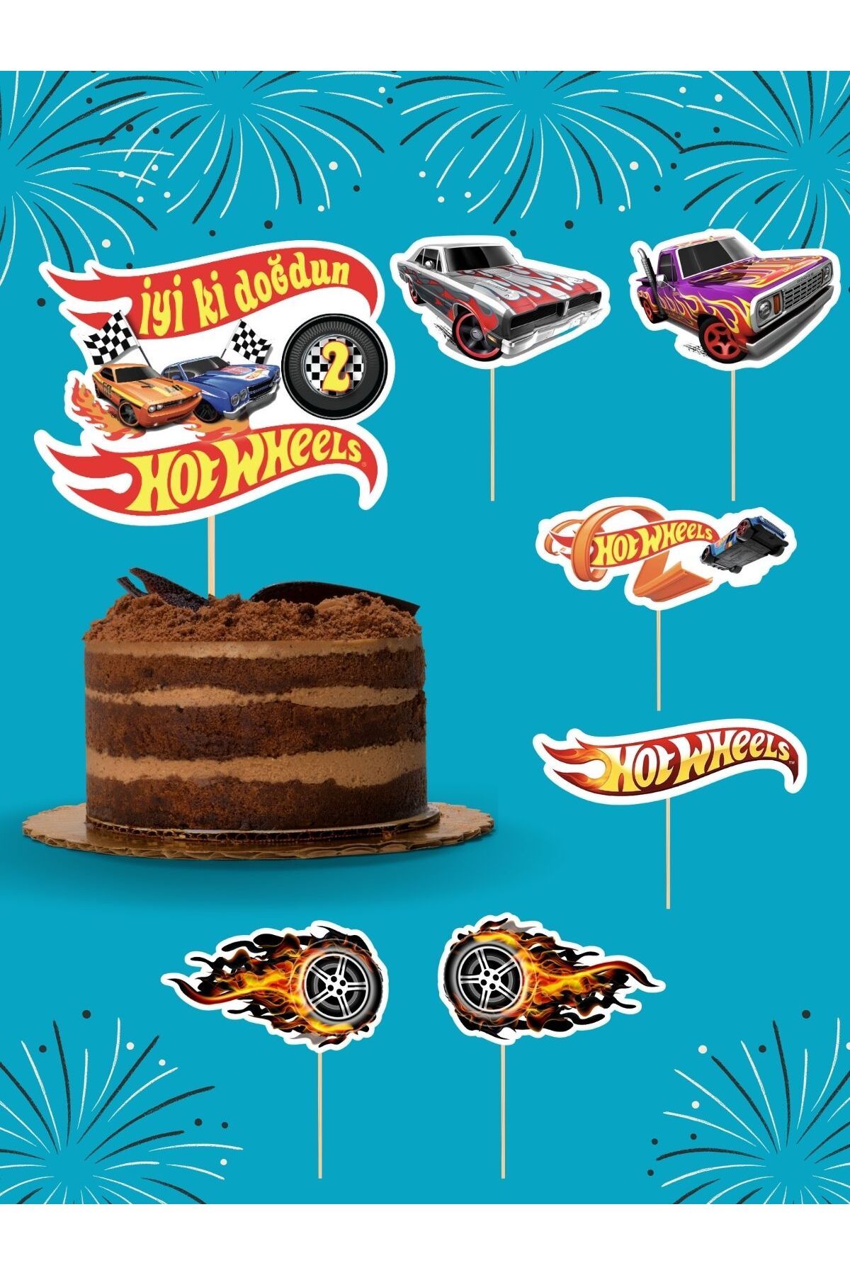 HOT WHEELS 2 Yaş Doğum Günü Pasta Süsü