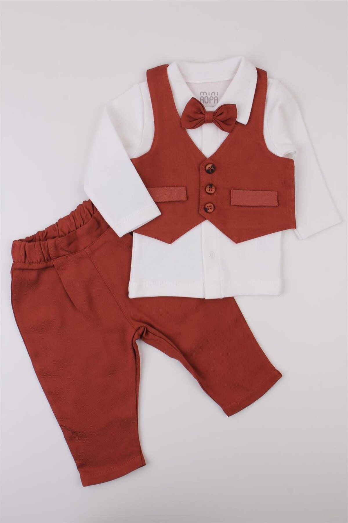 Mini Ropa Bordo Kendinden Desenli Yelekli Erkek Bebek Takım Bebek Takım Elbise Özel Gün Kıyafeti