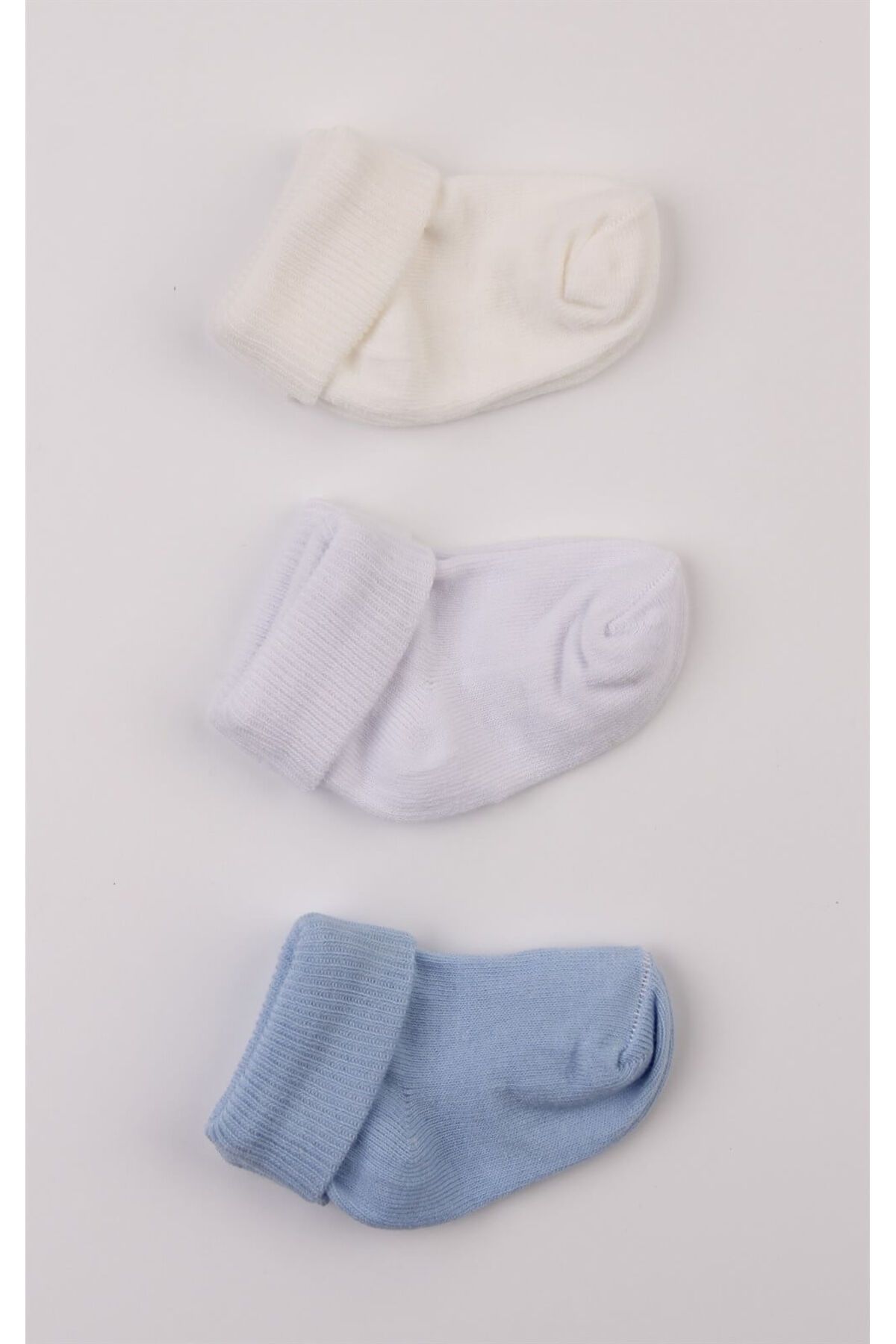 Mini Ropa Ekru Beyaz Mavi Pamuklu 3'lü Bebek Çorabı
