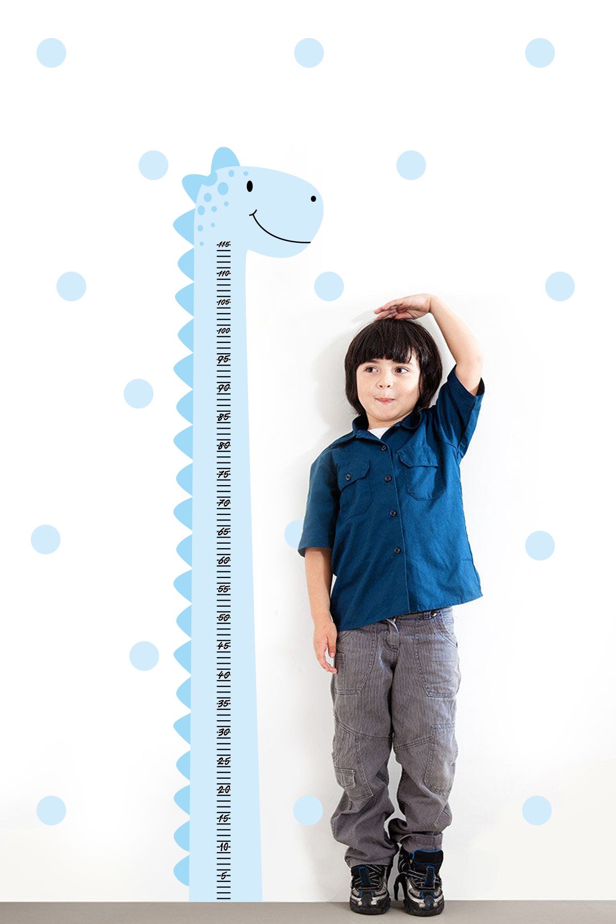 Genel Markalar SN Mavi Dino Boy Ölçer Çocuk Odası Duvar Sticker