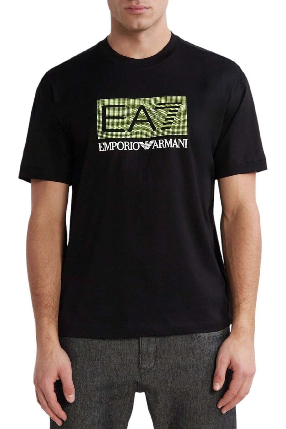 EA7 Erkek Logolu Kısa Kollu Pamuklu Siyah T-Shirt 3DPT40 PJFBZ-1200