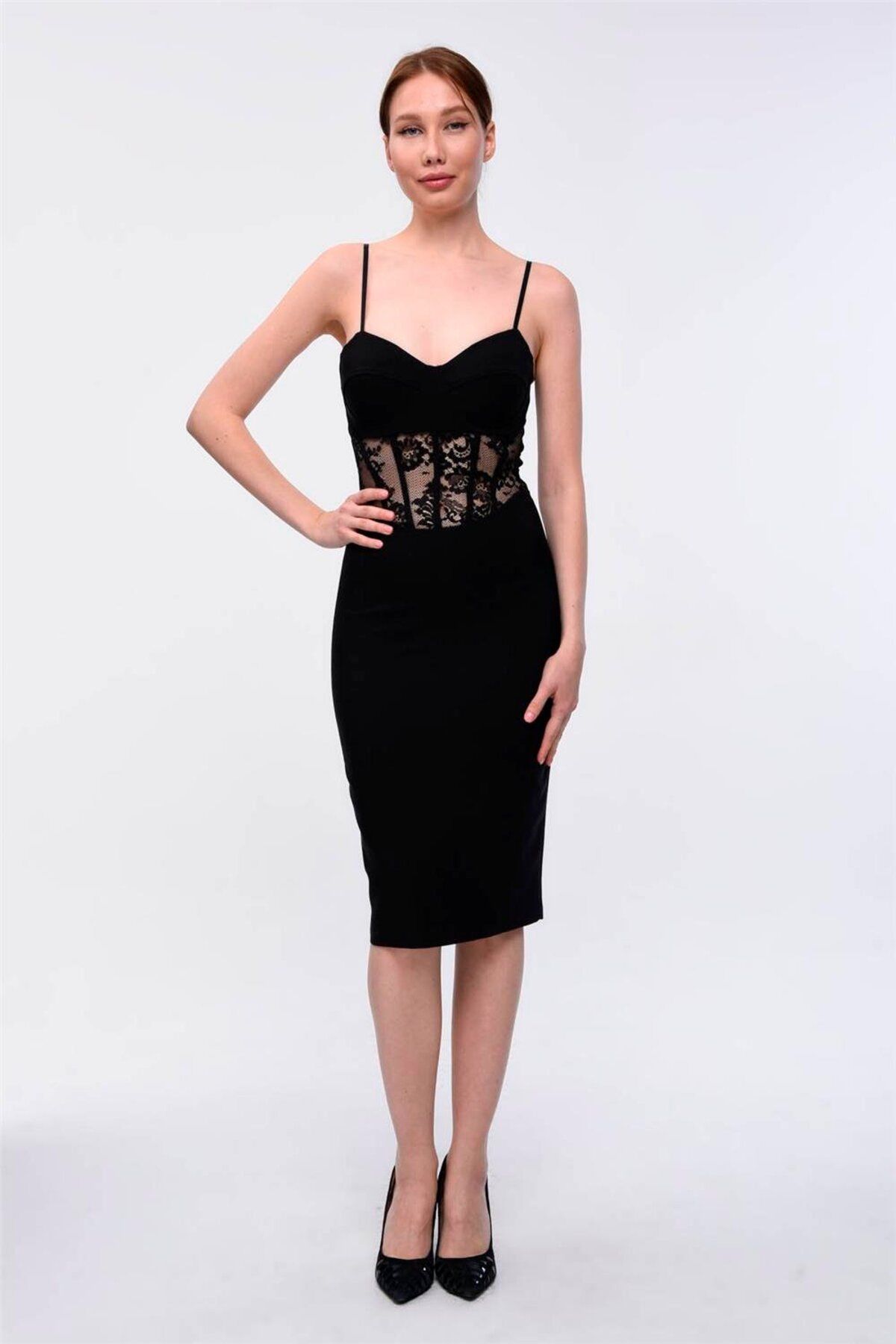 Home Store Elbise Straplez Beli Transparan Dantel Sütyen Askı - Siyah