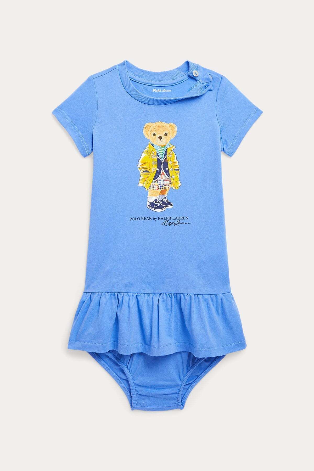 Ralph Lauren 12-24 Aylık Kız Bebek Polo Bear Pileli Elbise 18m / Mavi