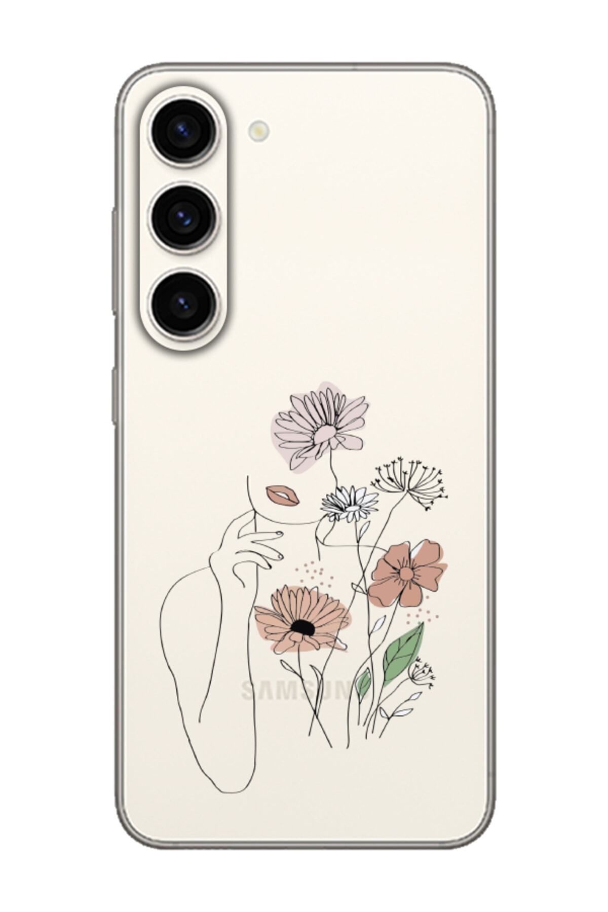 frondcase Samsung S23 Kadın Çiçek Şeffaf Telefon Kılıfı