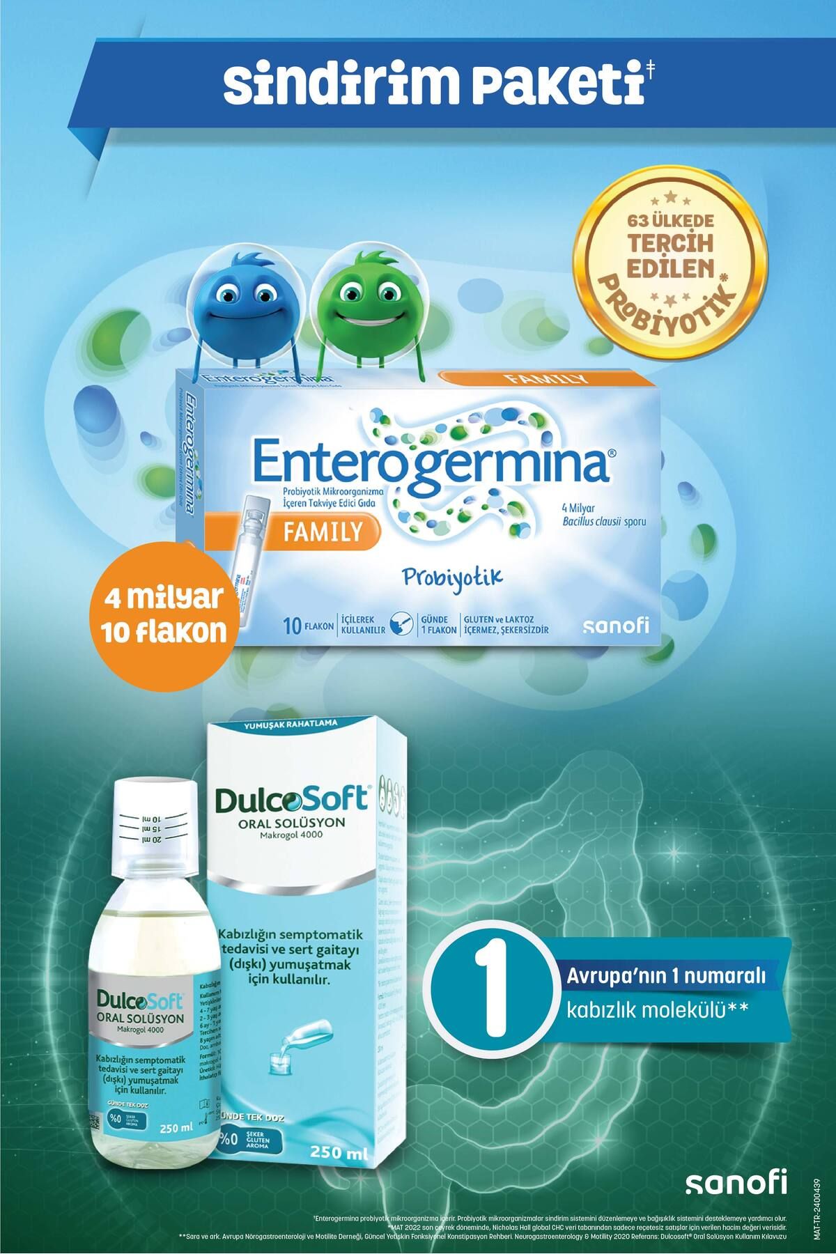 Enterogermina 4B 10 Flakon-Dulcosoft Liquid Sağlıklı Sindirim Paketi