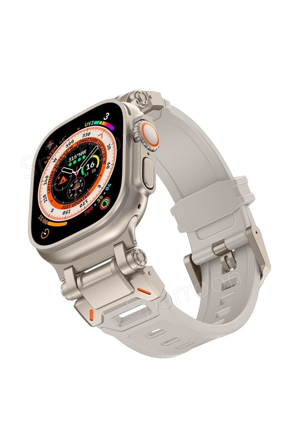 UnDePlus Apple Watch 42mm 44mm 45mm 49mm Titanyum Metal Bağlantı Kitli Silikon Kordon 101