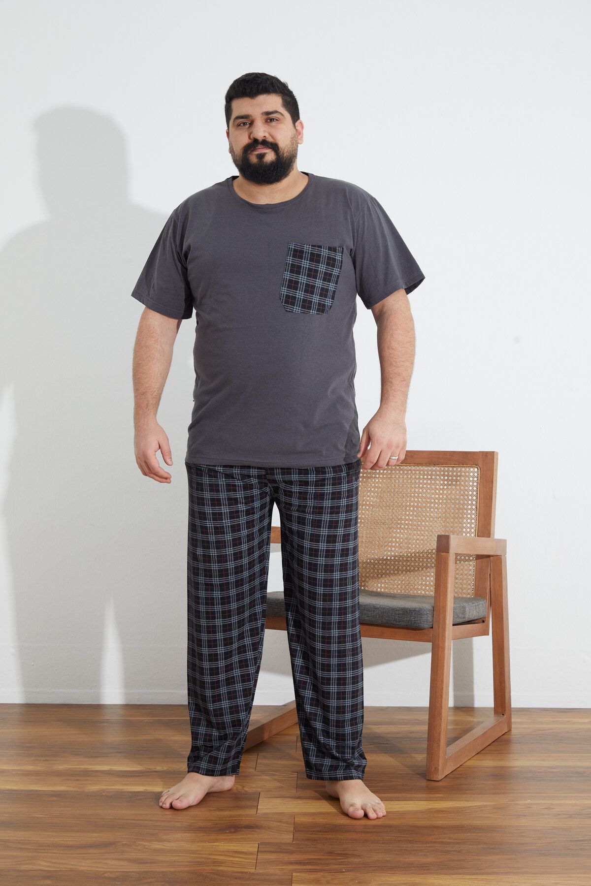 Ayans Pijama Penye Süprem(İnce) Ekoseli Battal Büyük Beden Yazlık Pijama Takımı