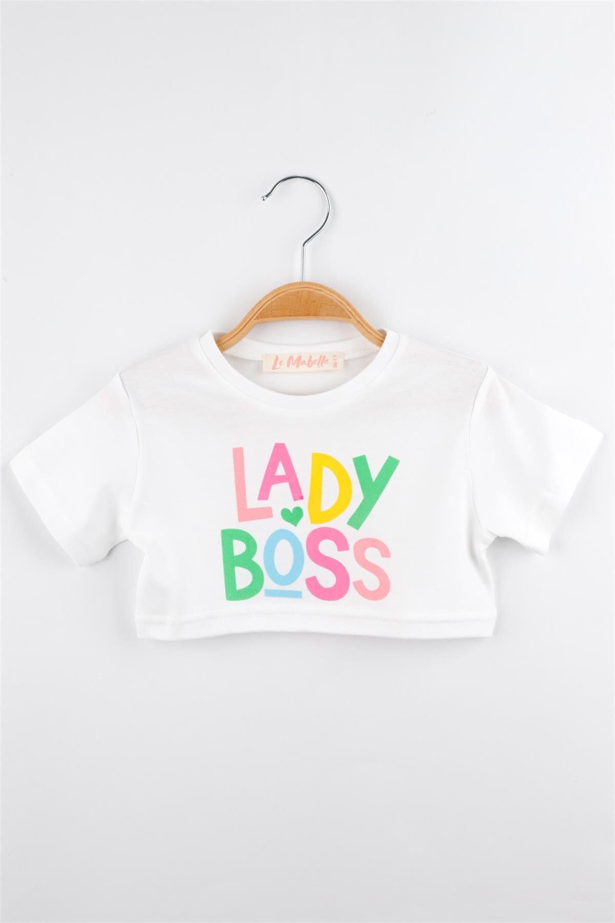 Le Mabelle Beyaz Lady Boss Baskılı Kız Çocuk Crop Tişört - Becky