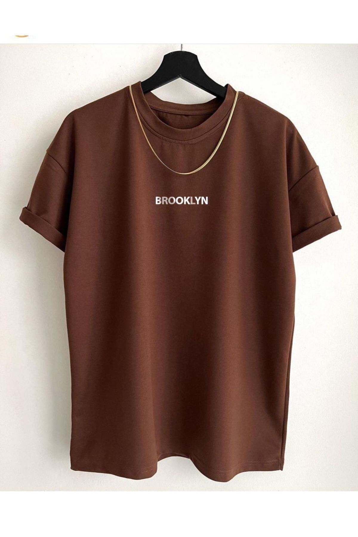 SEVLOVE Erkek Kahverengi Brooklyn Baskılı Tshirt