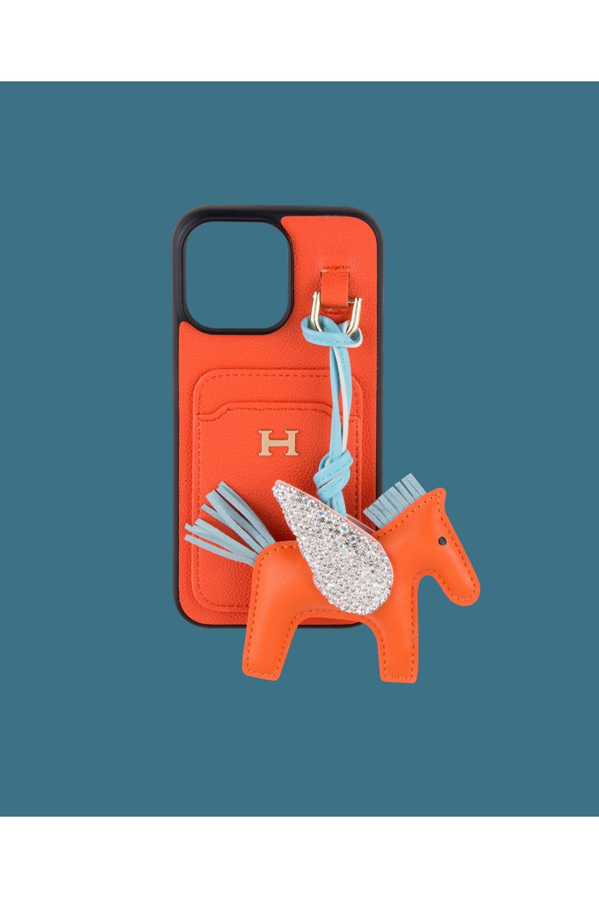 DUKKANCASE Turuncu Kartlıklı Oyuncaklı Telefon Kılıfı - DK182 - iPhone 15 Promax Uyumlu