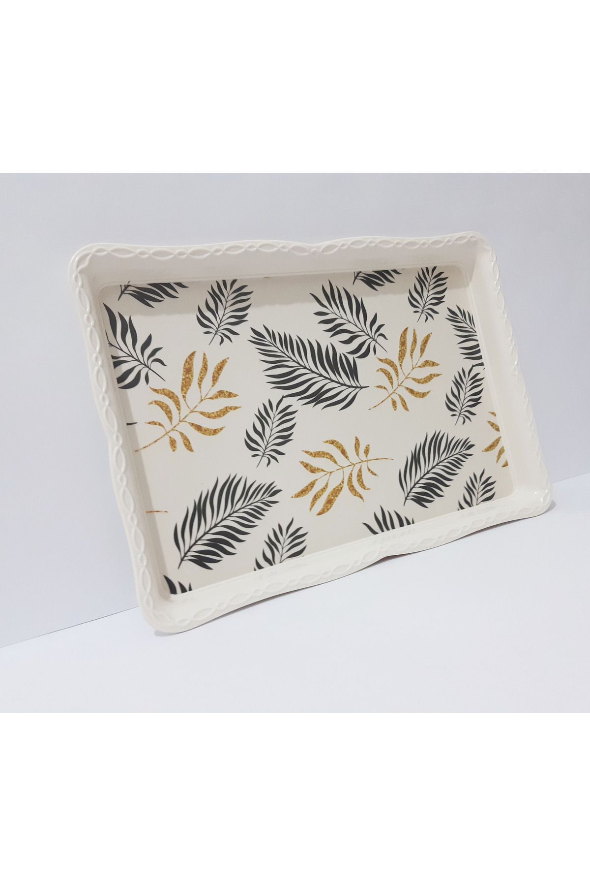 renkli çiçekler Çay Tepsi Yaprak Desenli Dikdörtgen Melamin Çay Tepsisi 33x24.5 cm