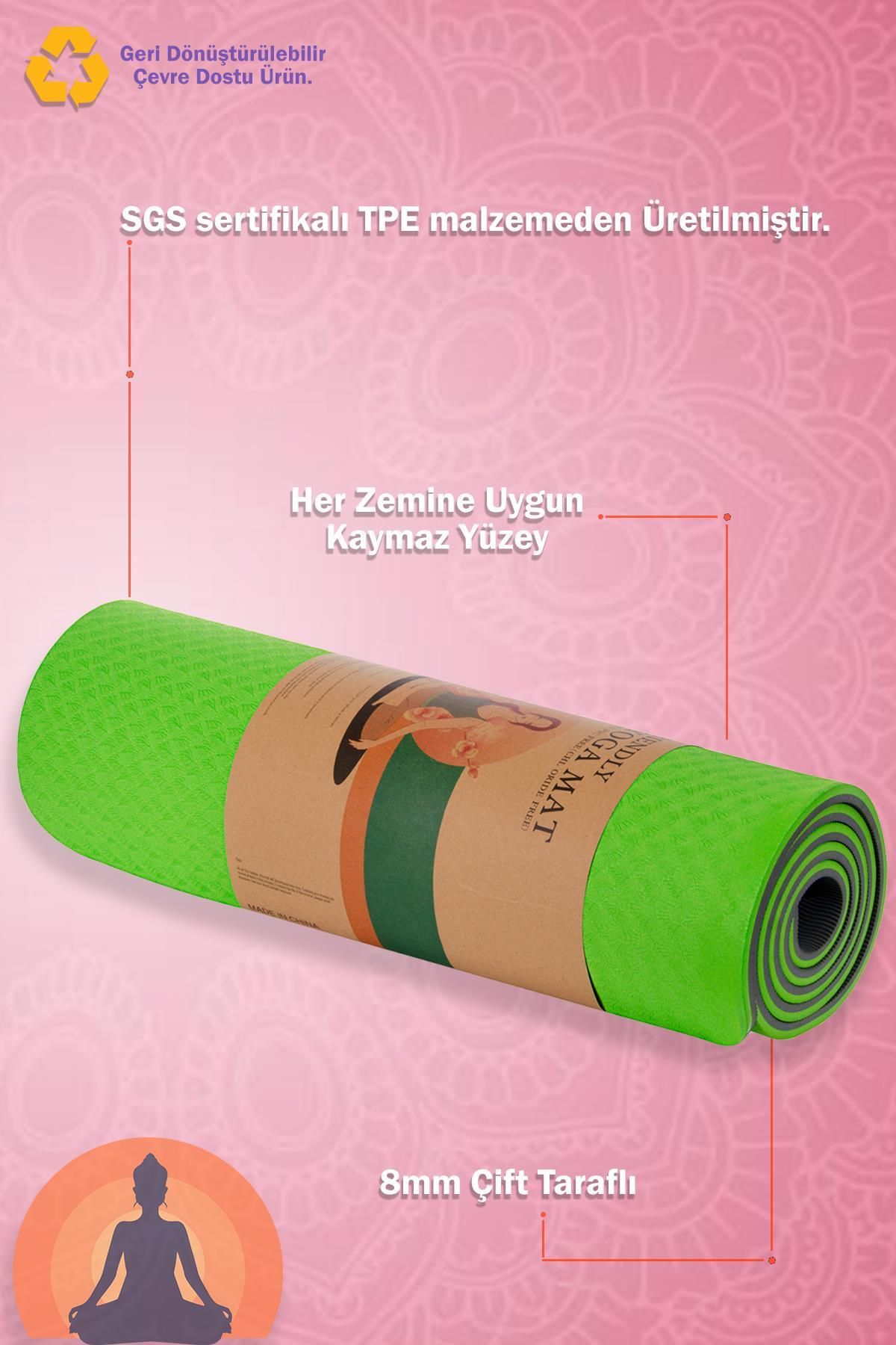 Hsport Premium 8mm Çift Taraflı Gerçek Yoga Matı Kaymaz Yüzey Çevre Dostu Desenli Pilates Minderi