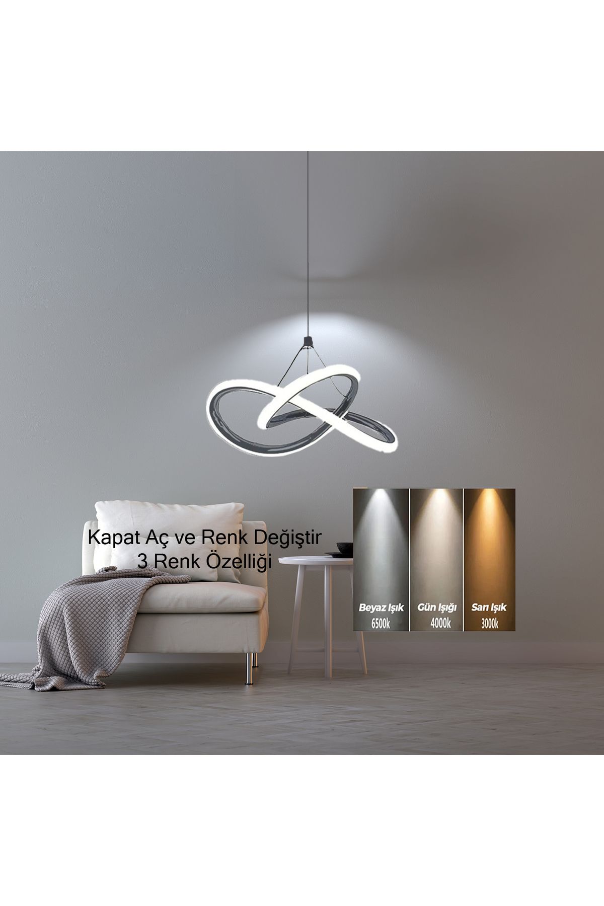 Supply Home 3 Renk Siyah Modern Sarkıt LED Avize Salon Mutfak Oda Hol Ledli Avize