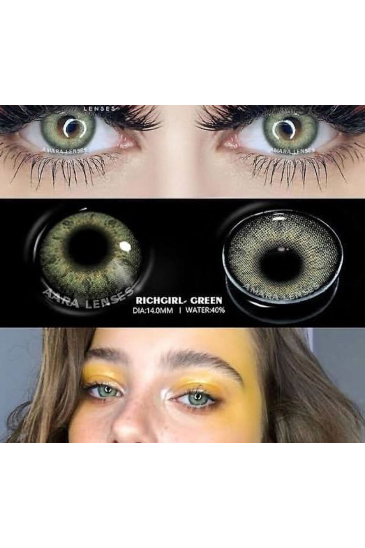 ROWENAROSE 1 Yıllık Numarasız Lens 12 Ay Kullanım Süreli Rich Girl Green Hareli Yeşil Ksseye Lens