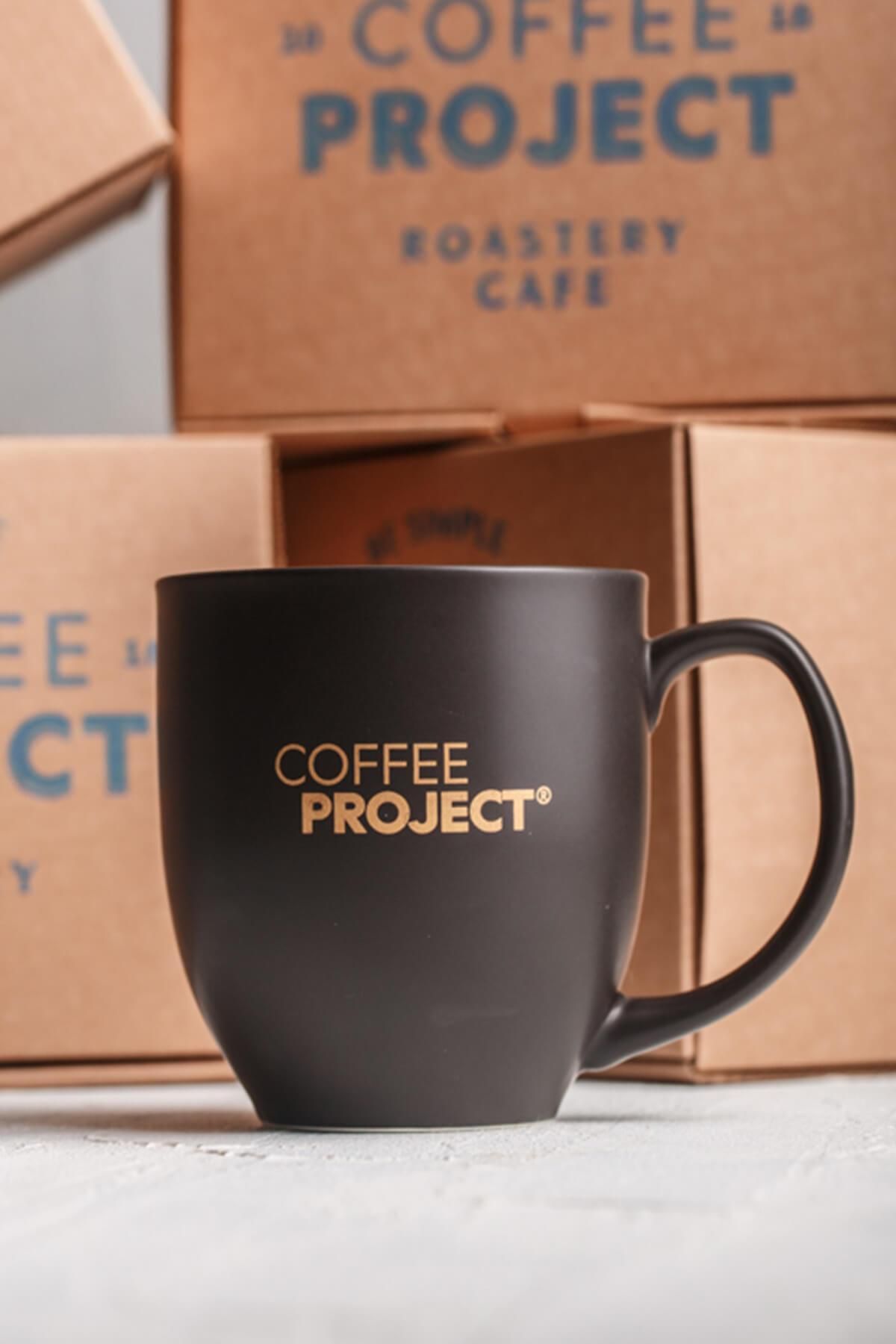 Coffee Project Premium Siyah Porselen Kupa Mug | Coffee Project Baskılı 400 ml
