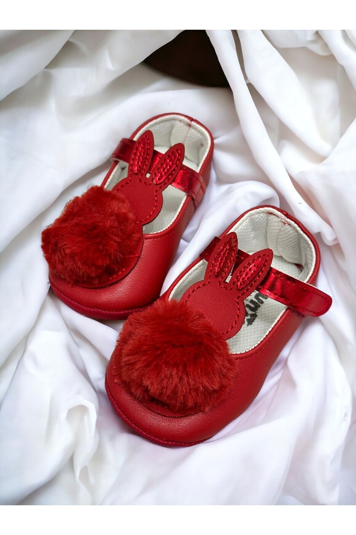 ALPEMEB Kız Bebek Tavşan Figürlü Ponponlu Ayakkabı-Babet